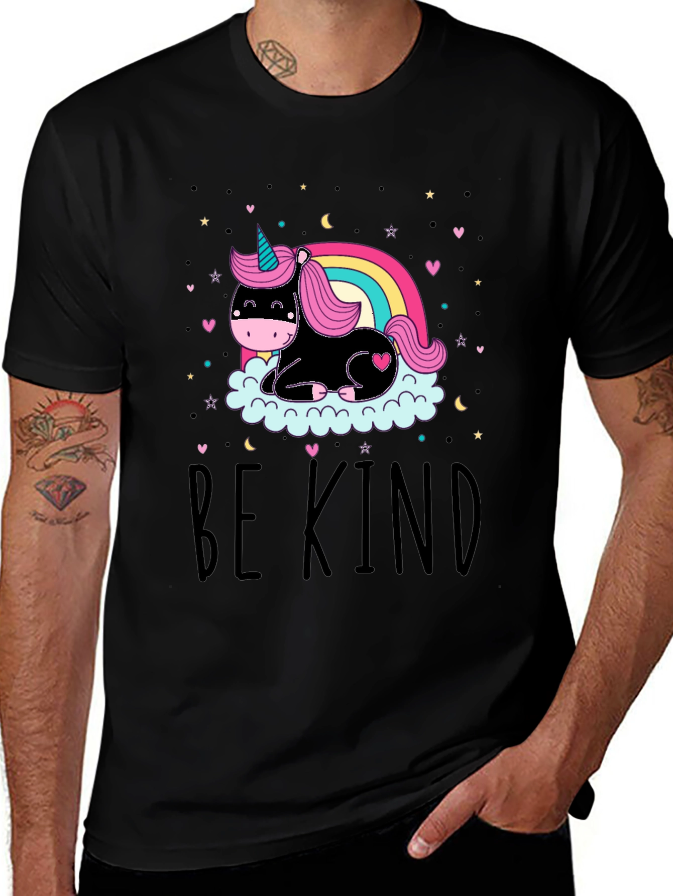 Variant 28 of Be Kind Unicorn Graphic Tee - Black