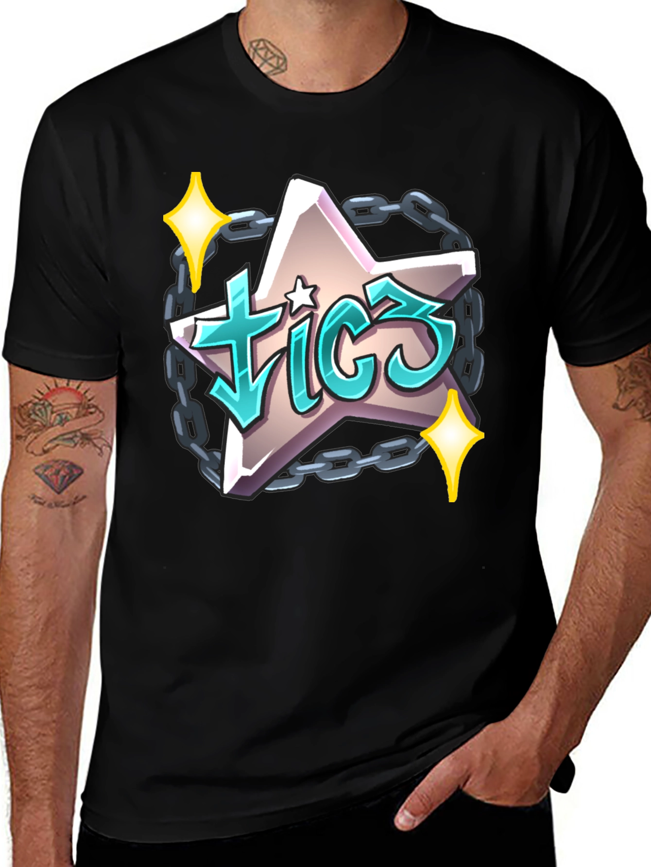 Variant 9 of TIG3 Star Chain Graphic Tee - Trendy Black T-Shirt