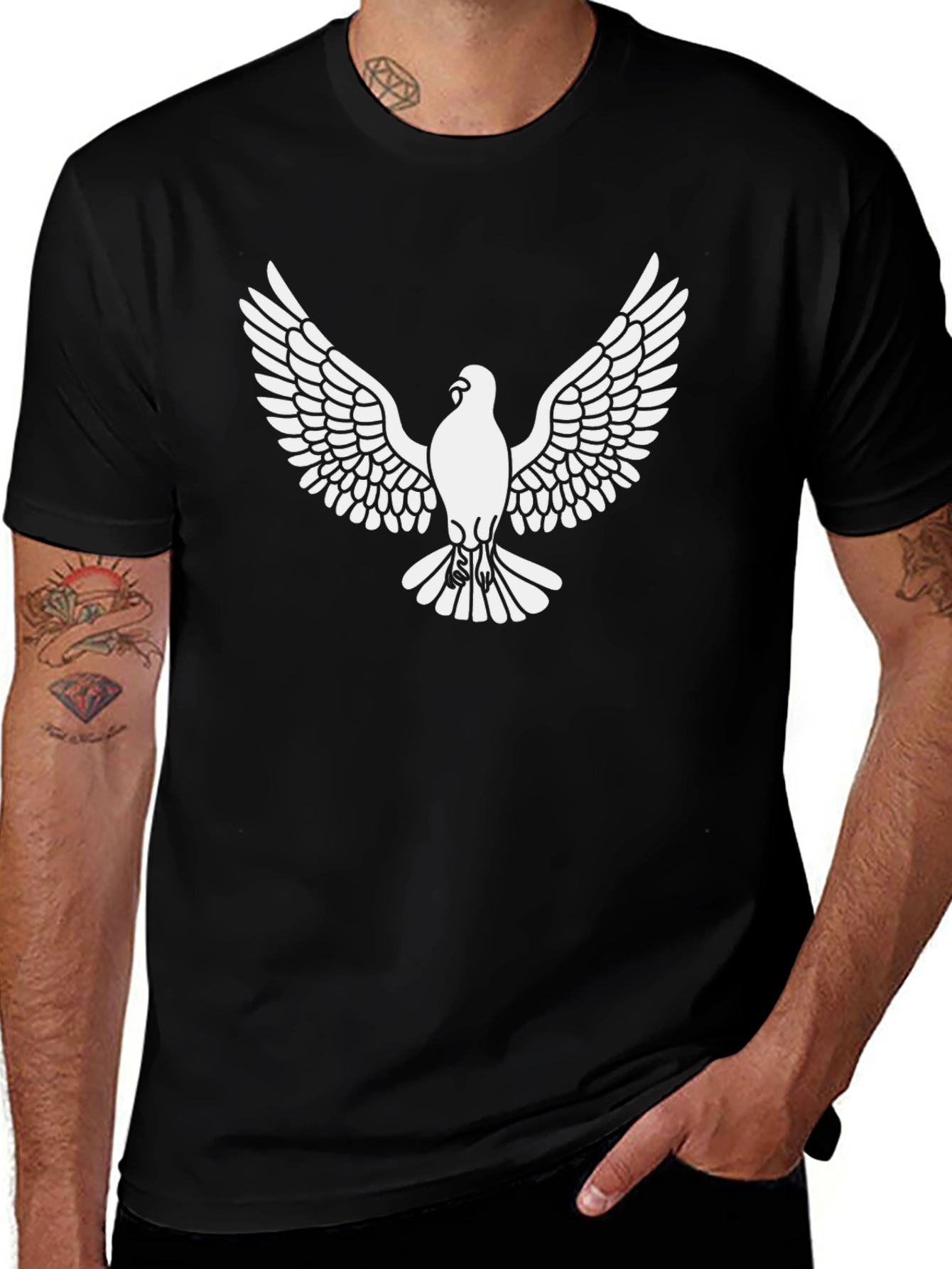 Variant 28 of Men's Black T-Shirt with Dove Graphic