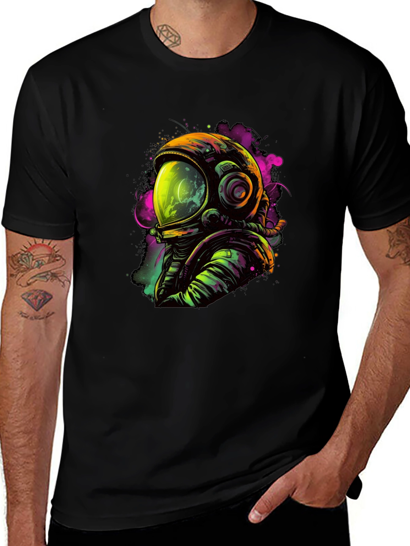 Variant 18 of Neon Astronaut Graphic Black T-Shirt