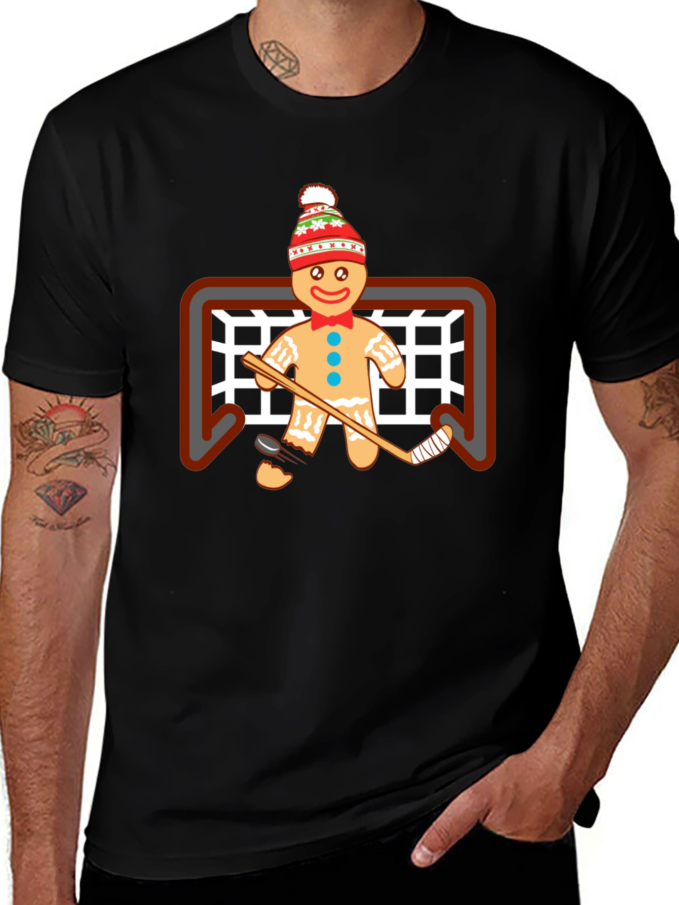 Variant 13 of Gingerbread Hockey T-Shirt - Holiday Fun!