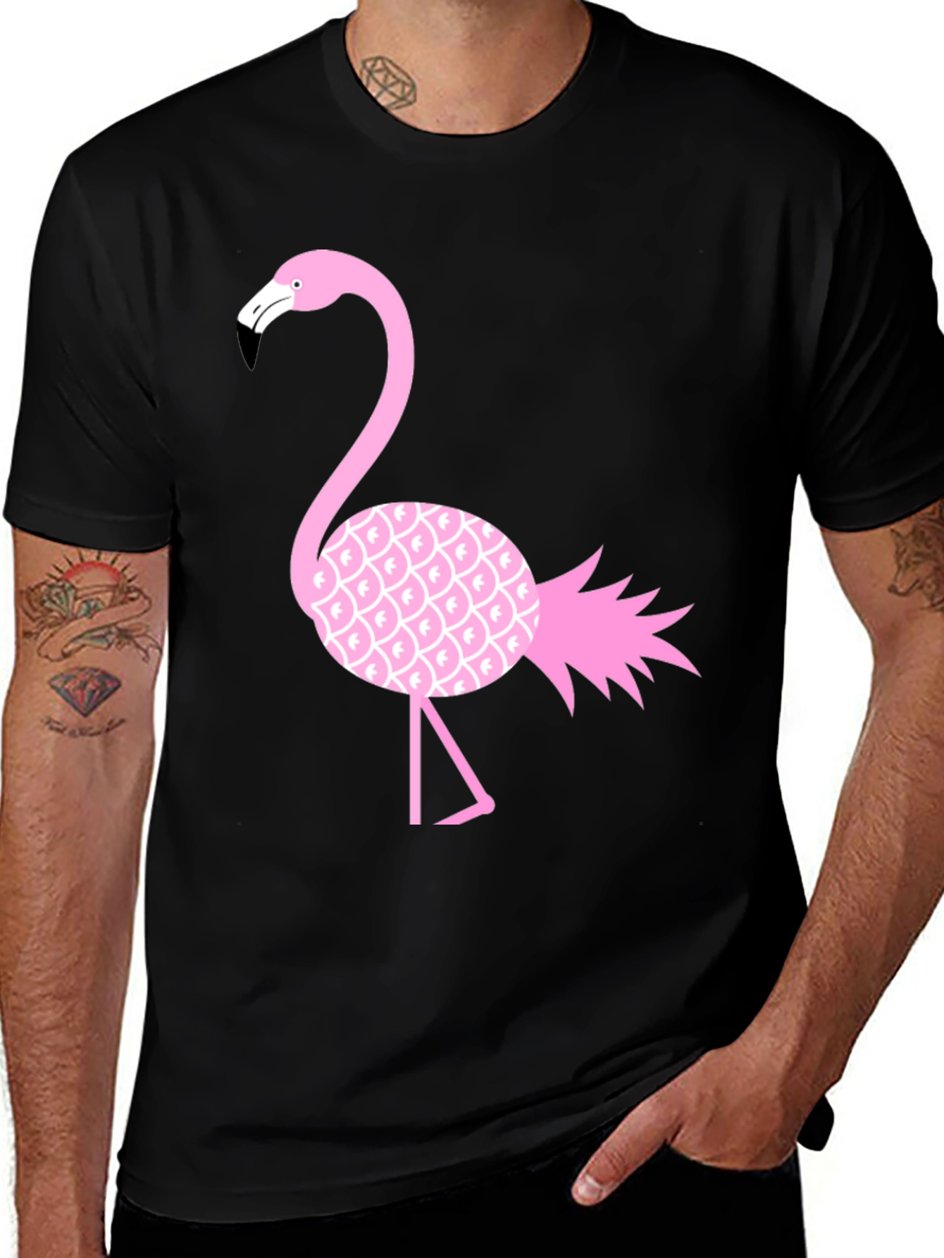 Black Black Flamingo Pineapple T-Shirt main image
