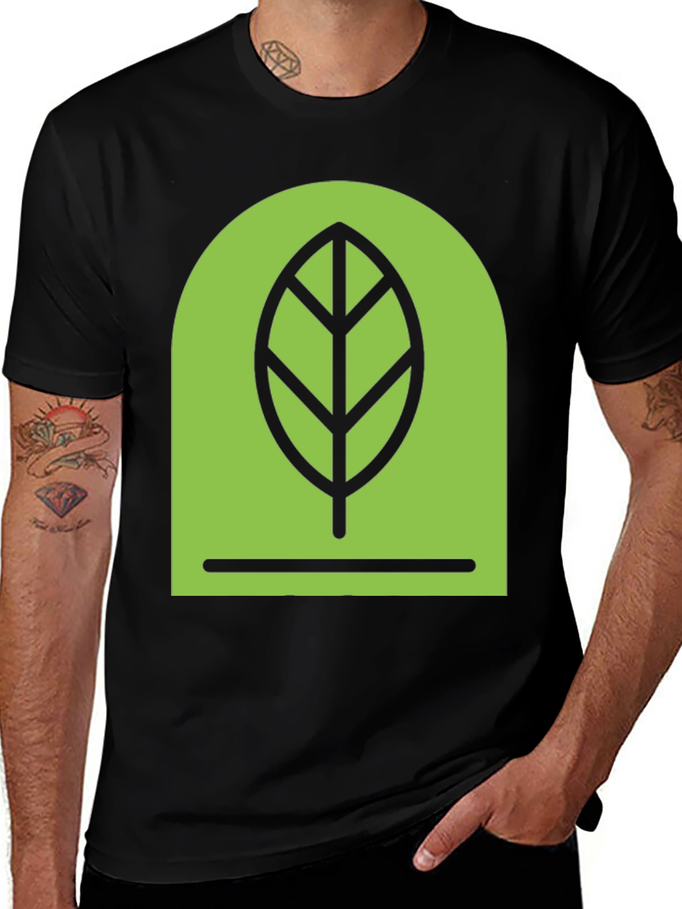 Variant 30 of Leaf Graphic Print Black Tee - Eco-Friendly Style