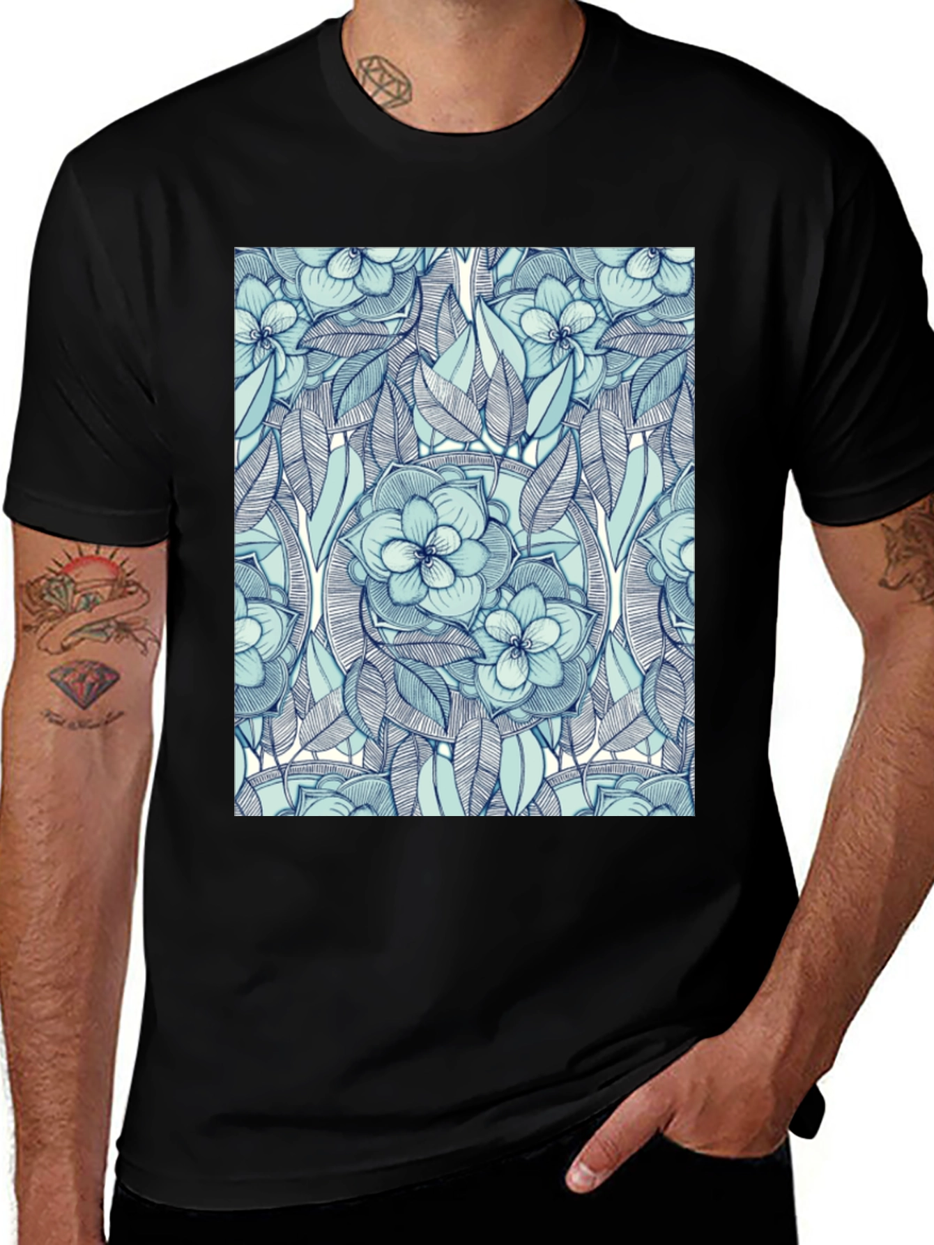 Variant 4 of Floral Pattern Black T-Shirt