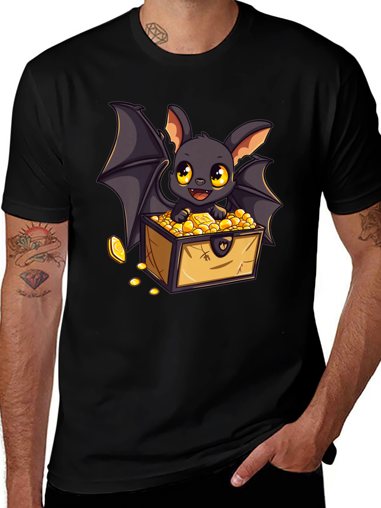 Variant 6 of Bat Treasure Chest Graphic Tee - Black