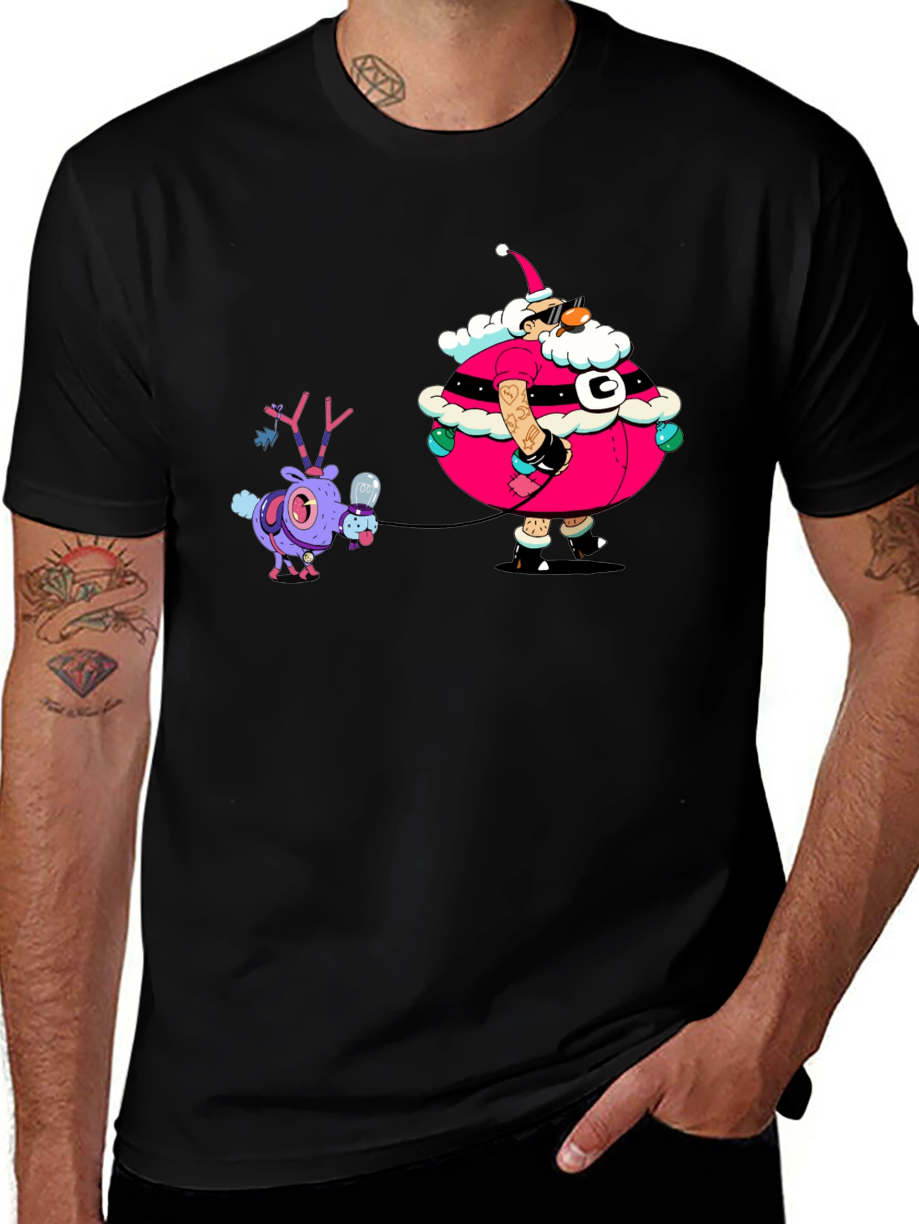 Festive Santa and Reindeer Graphic Tee