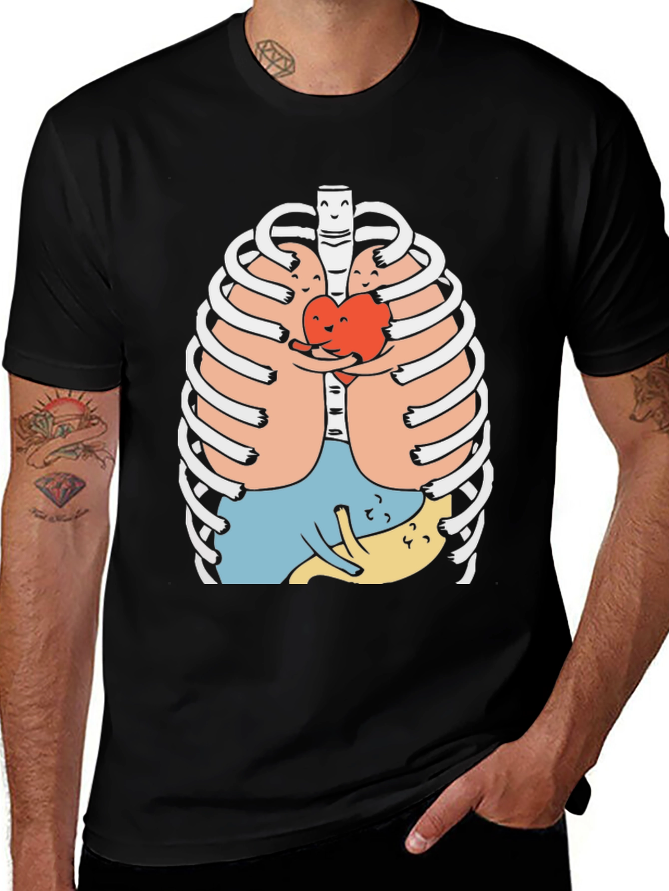 Variant 28 of Heart Hug Rib Cage Graphic Tee - Black
