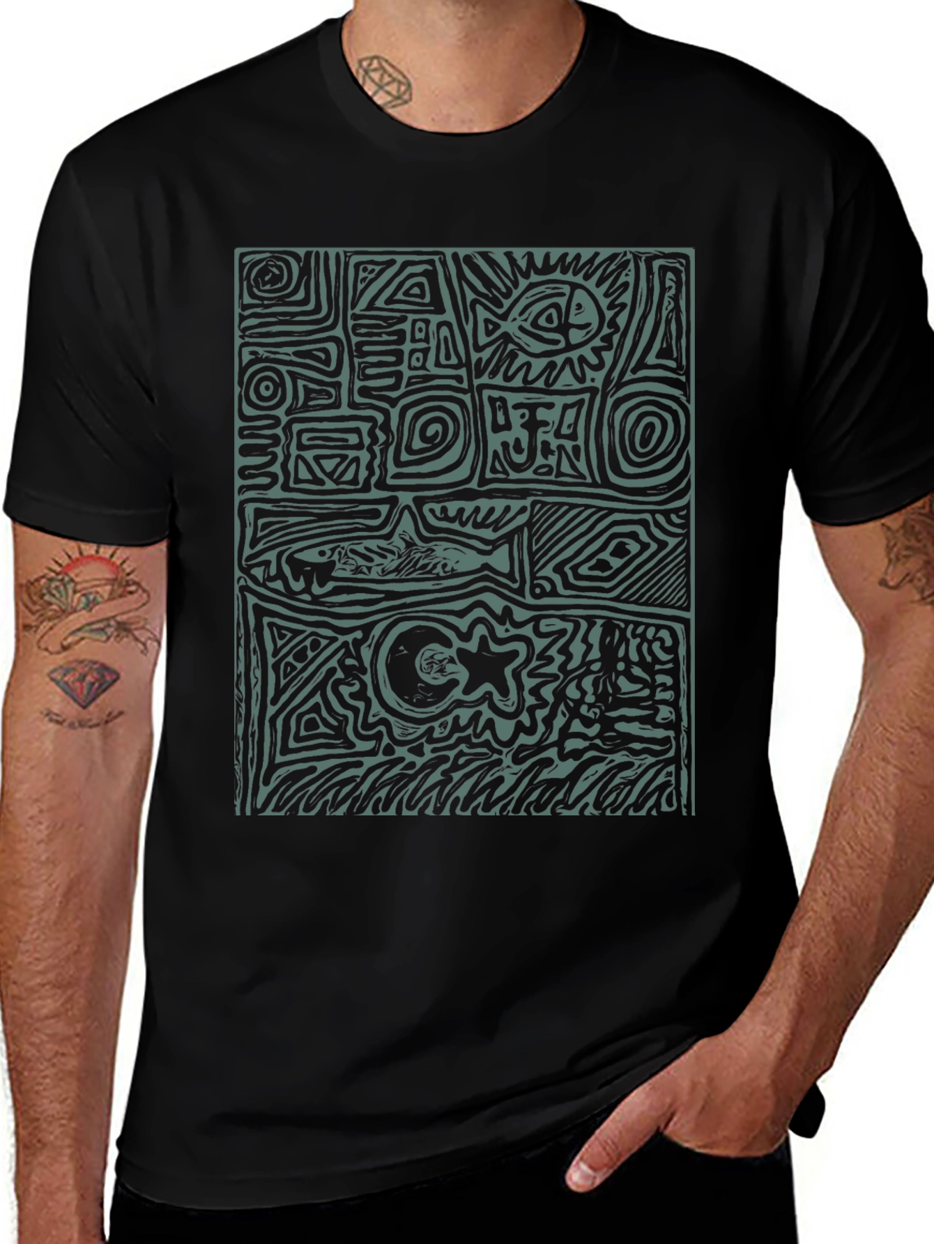 Variant 23 of Abstract Graphic Print T-Shirt - Casual Black Tee