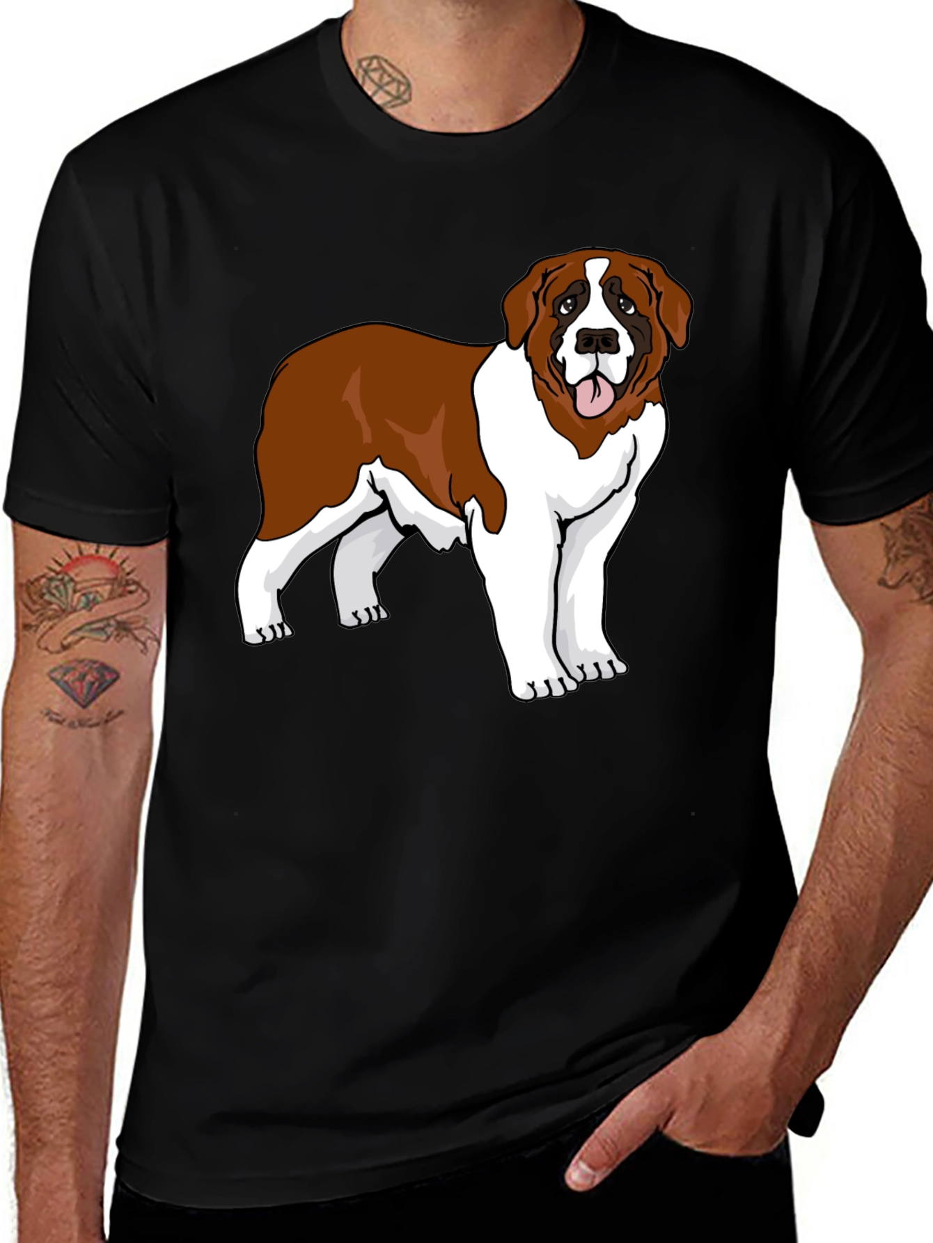 Saint Bernard Dog Graphic T-Shirt - Black