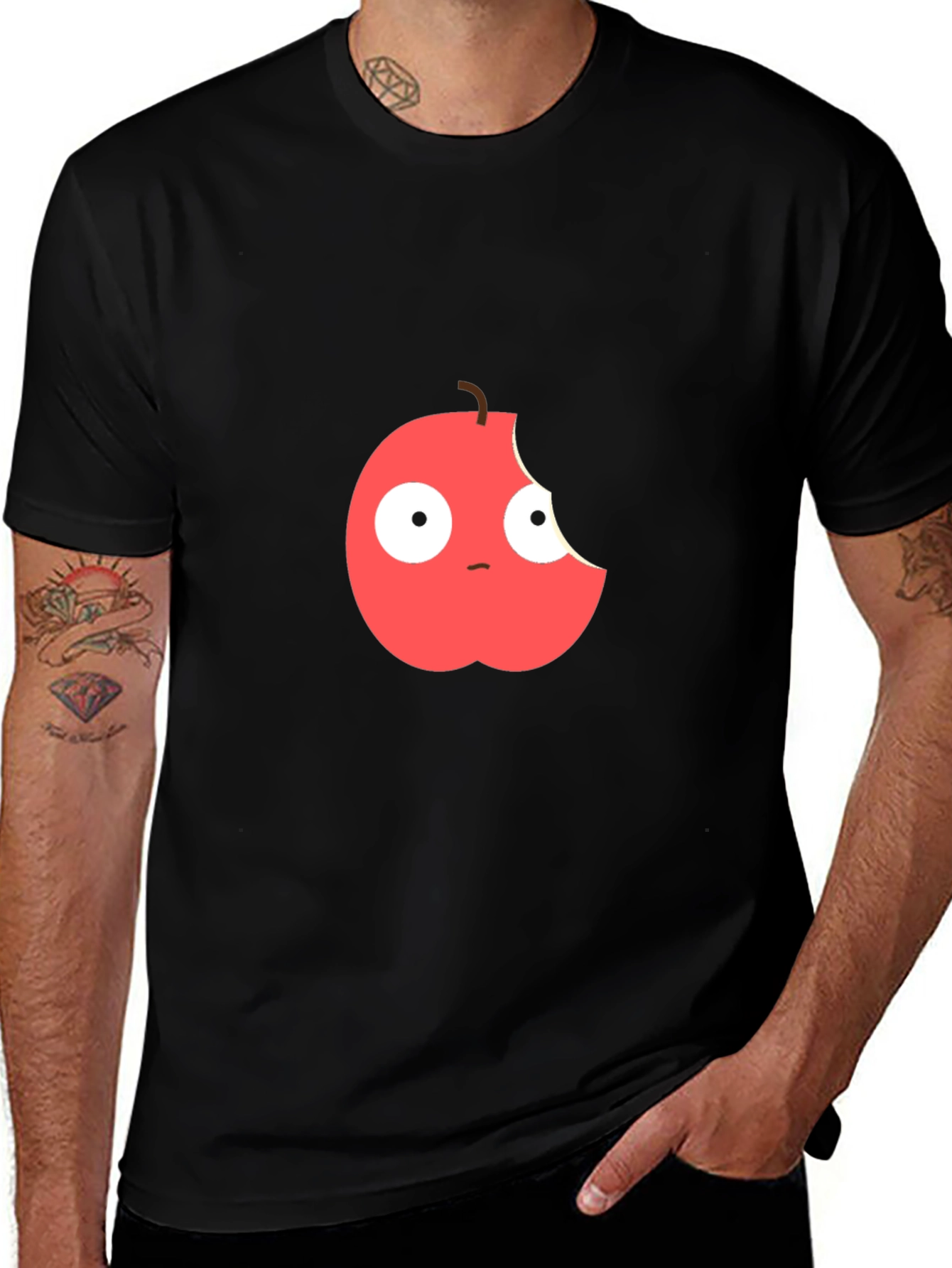Variant 21 of Funny Bitten Apple Graphic Black T-Shirt