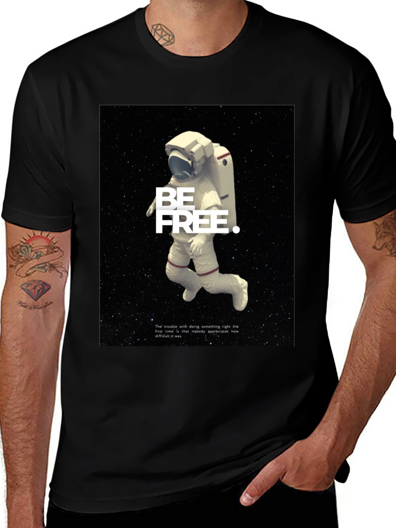 Variant 22 of Astronaut "Be Free" Black Graphic T-Shirt
