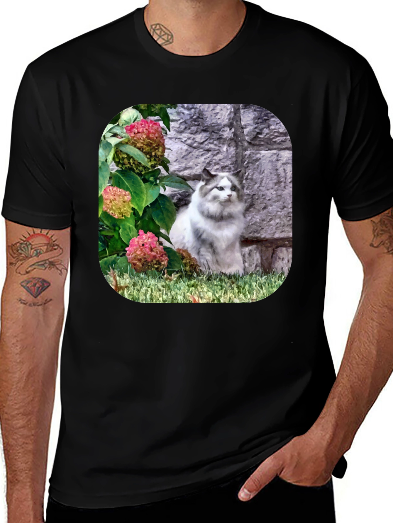 Variant 21 of Cat and Flowers Graphic Tee