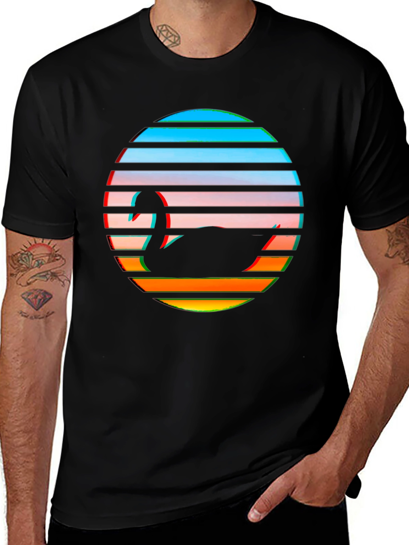 Black Retro Swan Graphic Tee - Black Cotton Blend main image