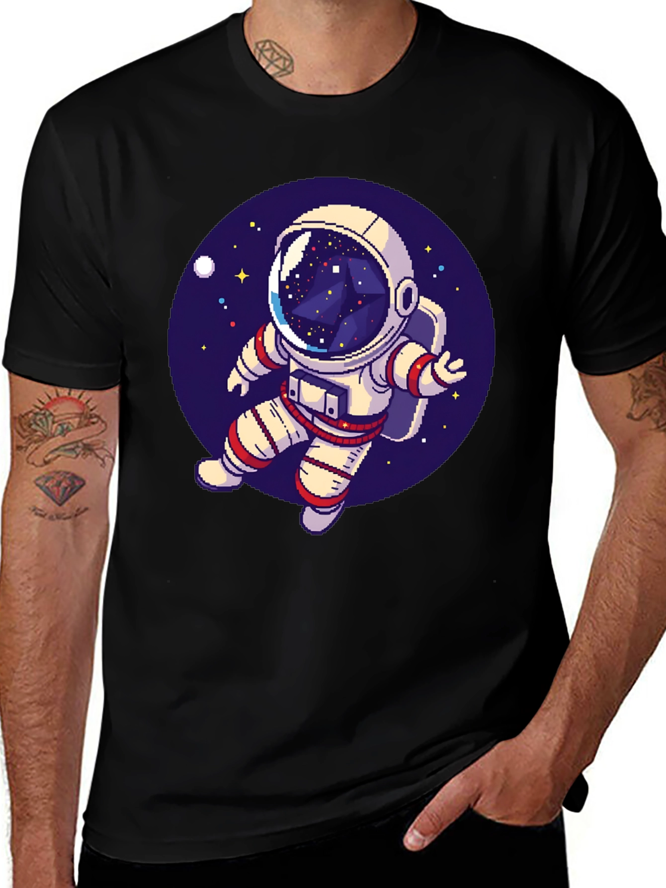 Cool Astronaut in Space Black Graphic T-Shirt