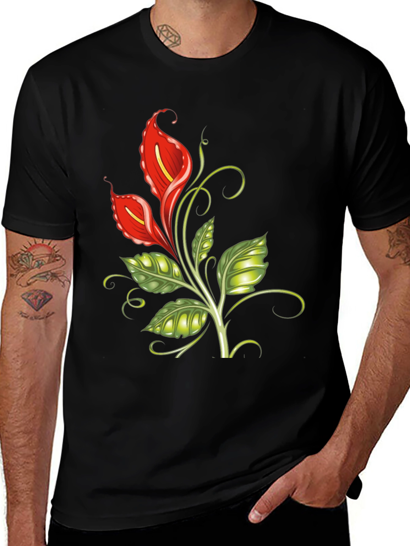 Variant 28 of Floral Design Black T-Shirt