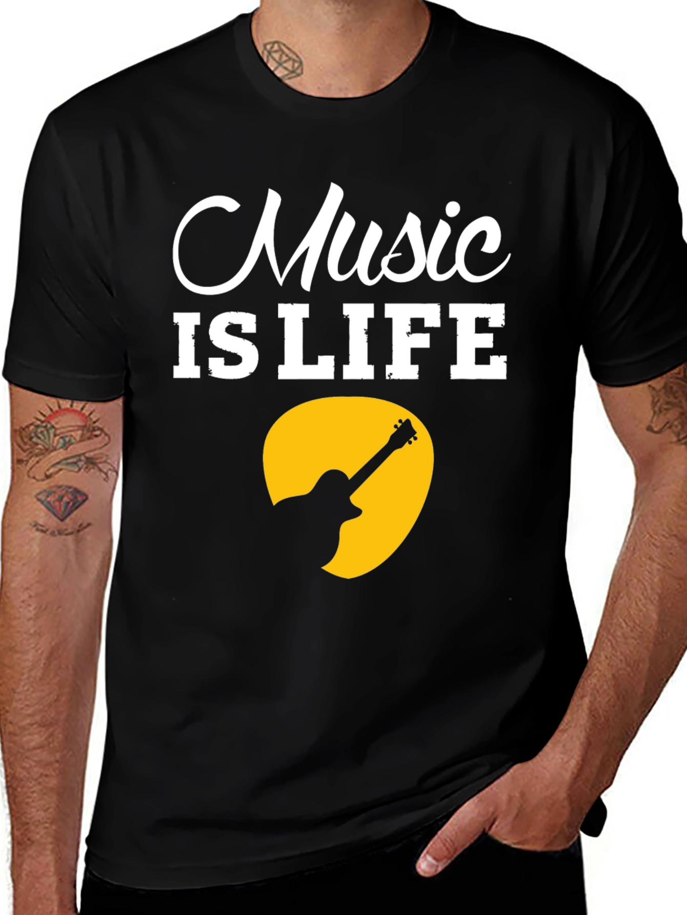 Variant 7 of Music is Life T-Shirt - Guitar Silhouette Design
