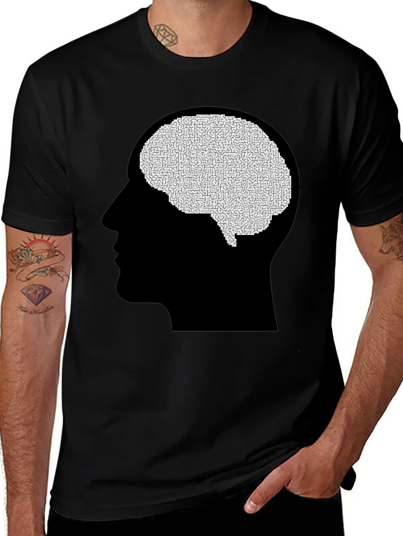 Variant 4 of Maze Brain Graphic Tee - Black
