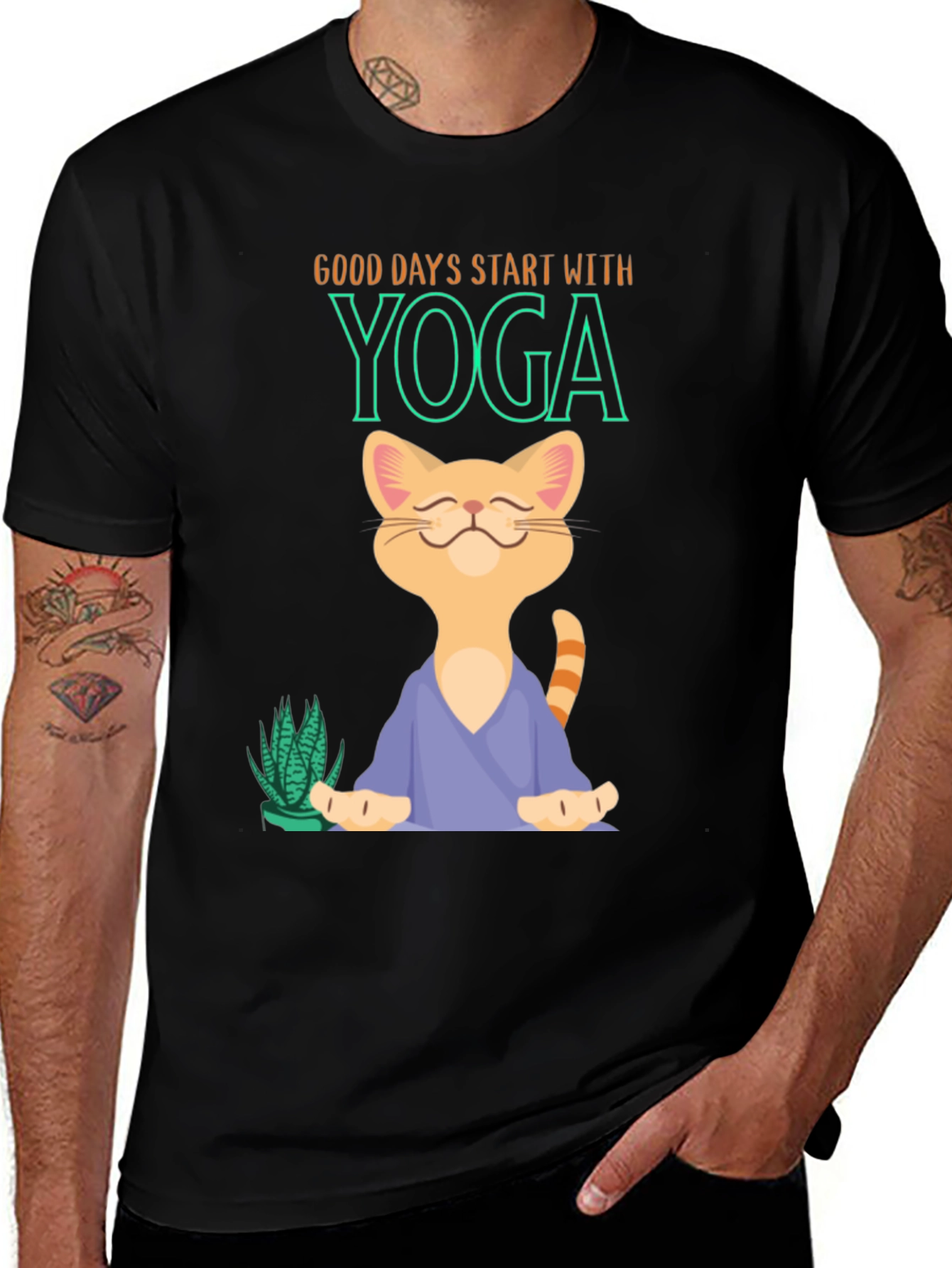 Yoga Cat T-Shirt - Good Days Start with Yoga