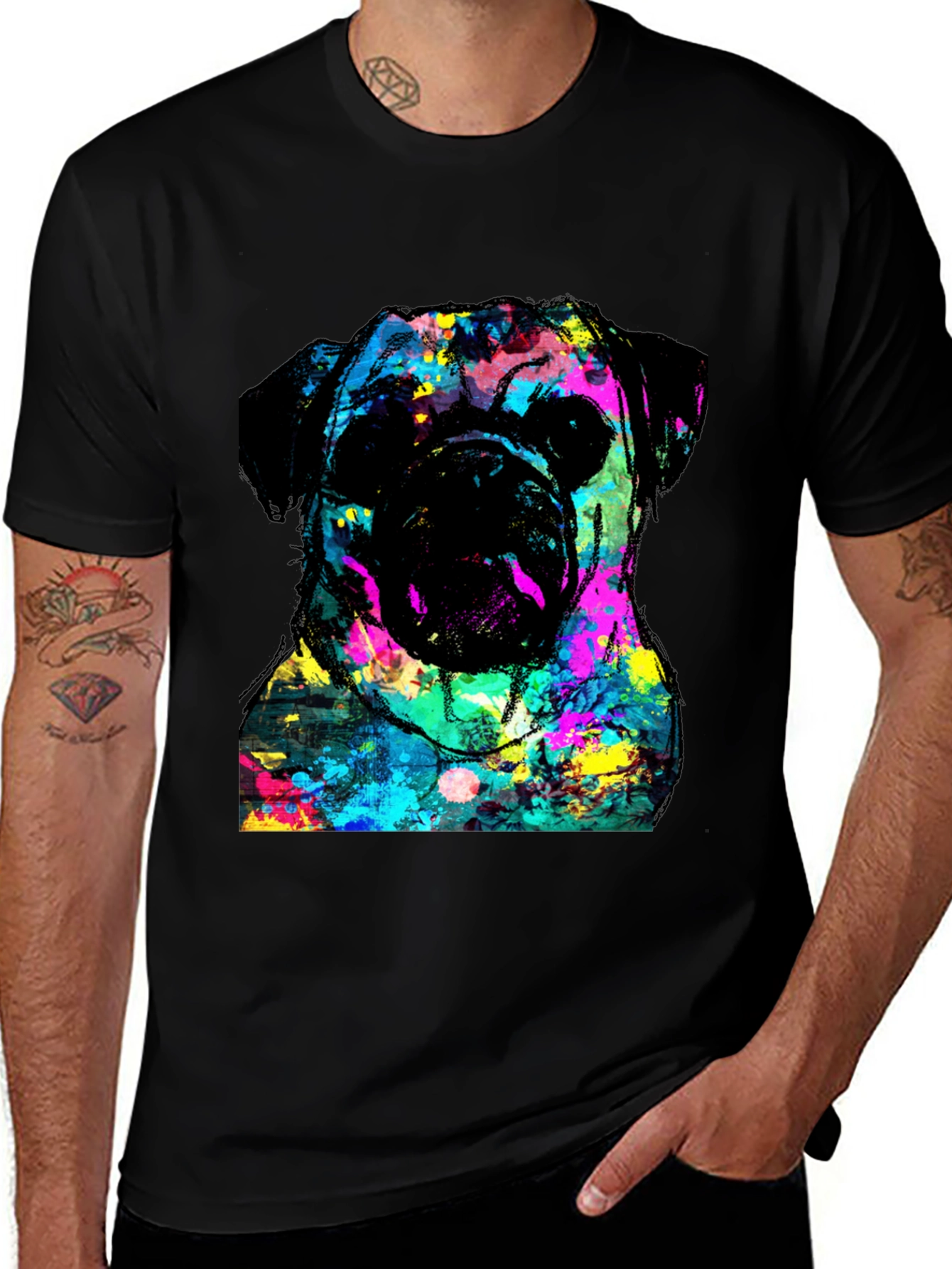 Variant 3 of Vibrant Pug Graphic Tee - Black
