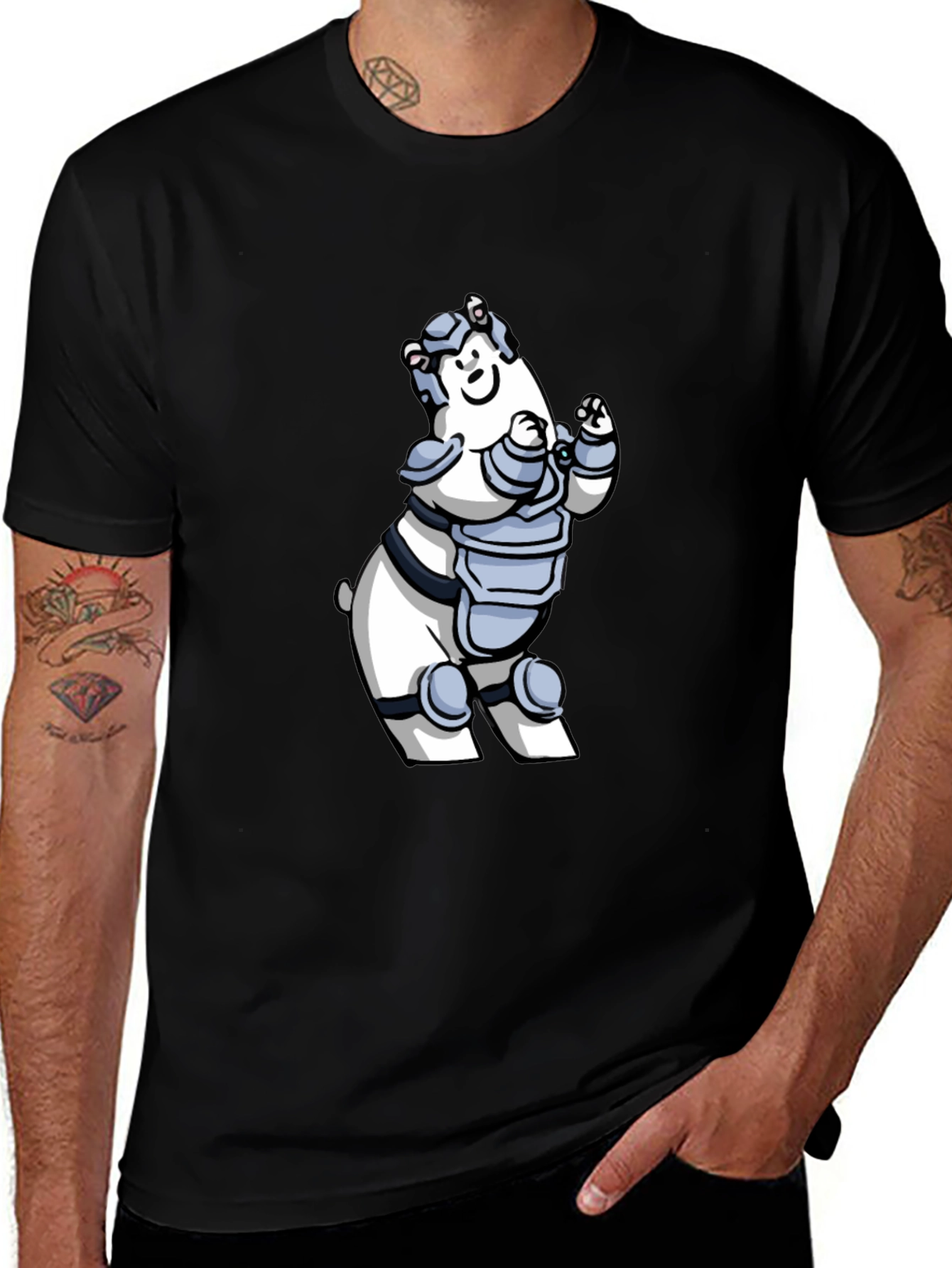 Variant 17 of Armored Polar Bear T-Shirt - Black Cotton Tee