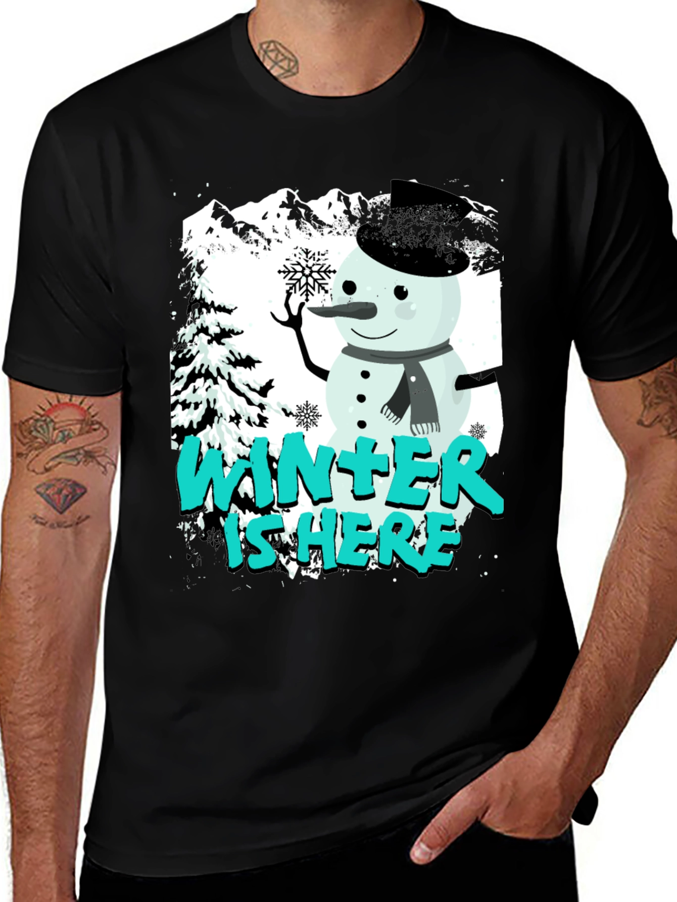 Variant 11 of Winter is Here Graphic T-Shirt - Snowman Design