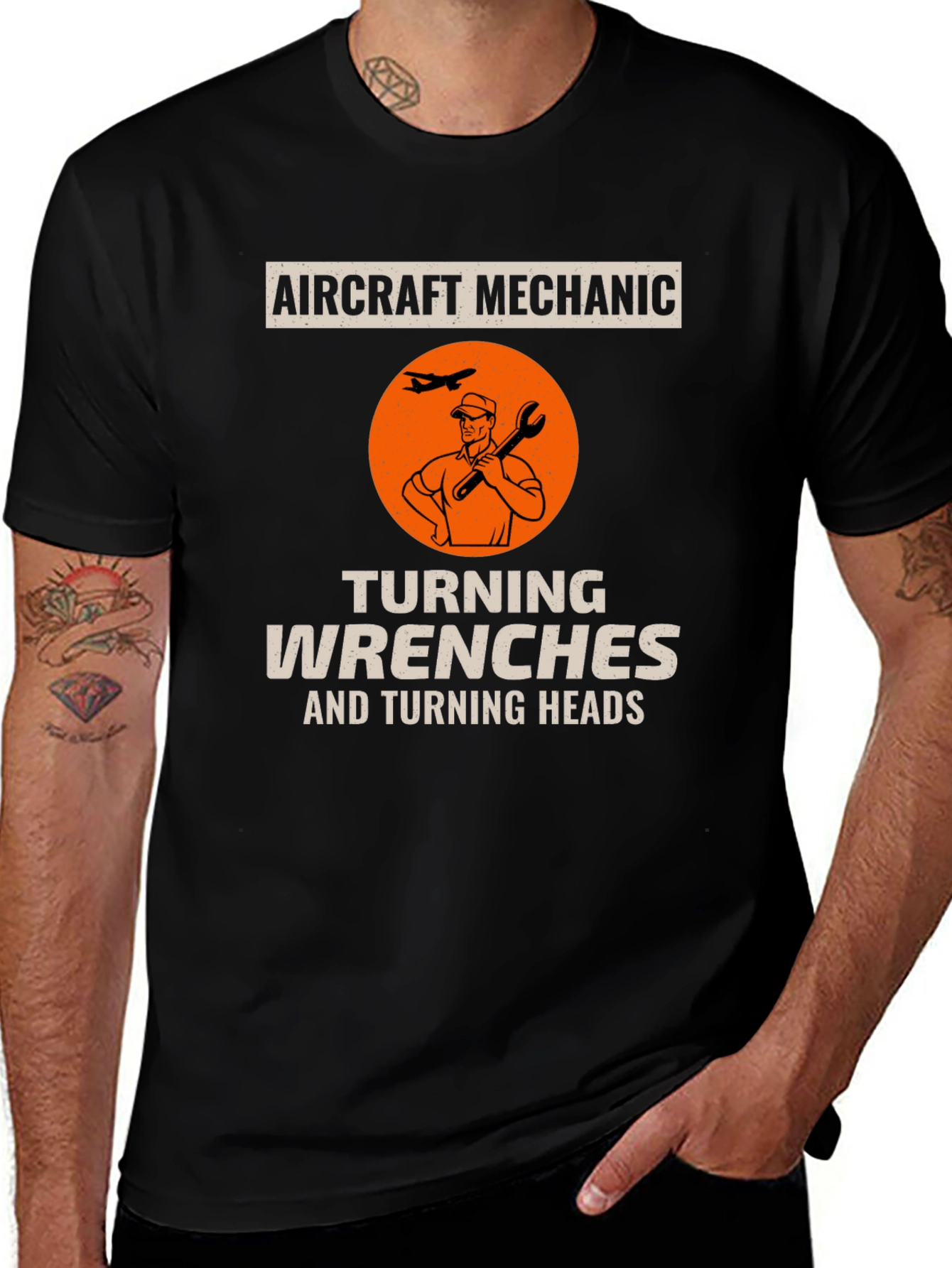 Variant 22 of Aircraft Mechanic Tee: Turning Wrenches & Heads