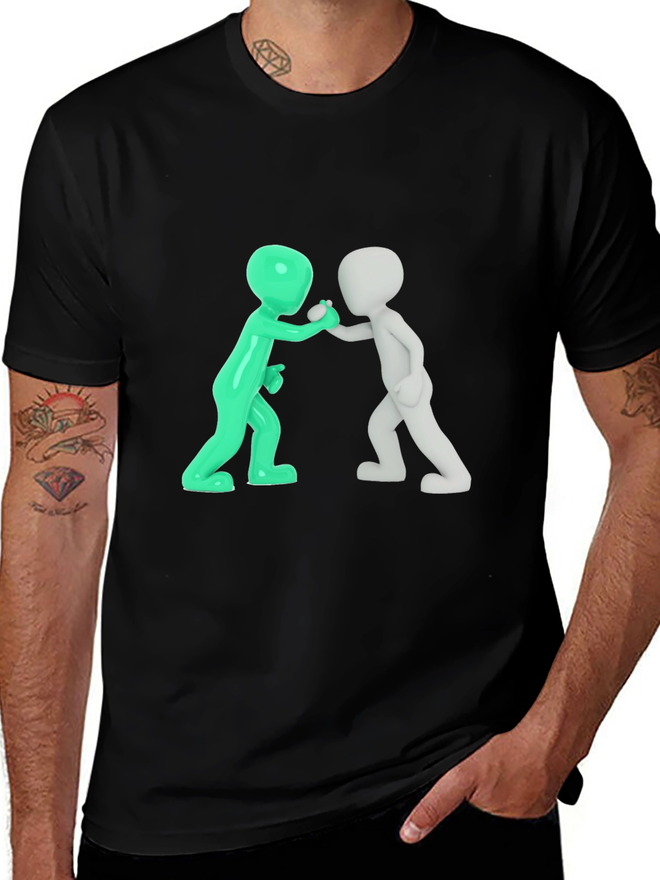 Variant 28 of Graphic Tee: Two Figurines Fist Bump - Black