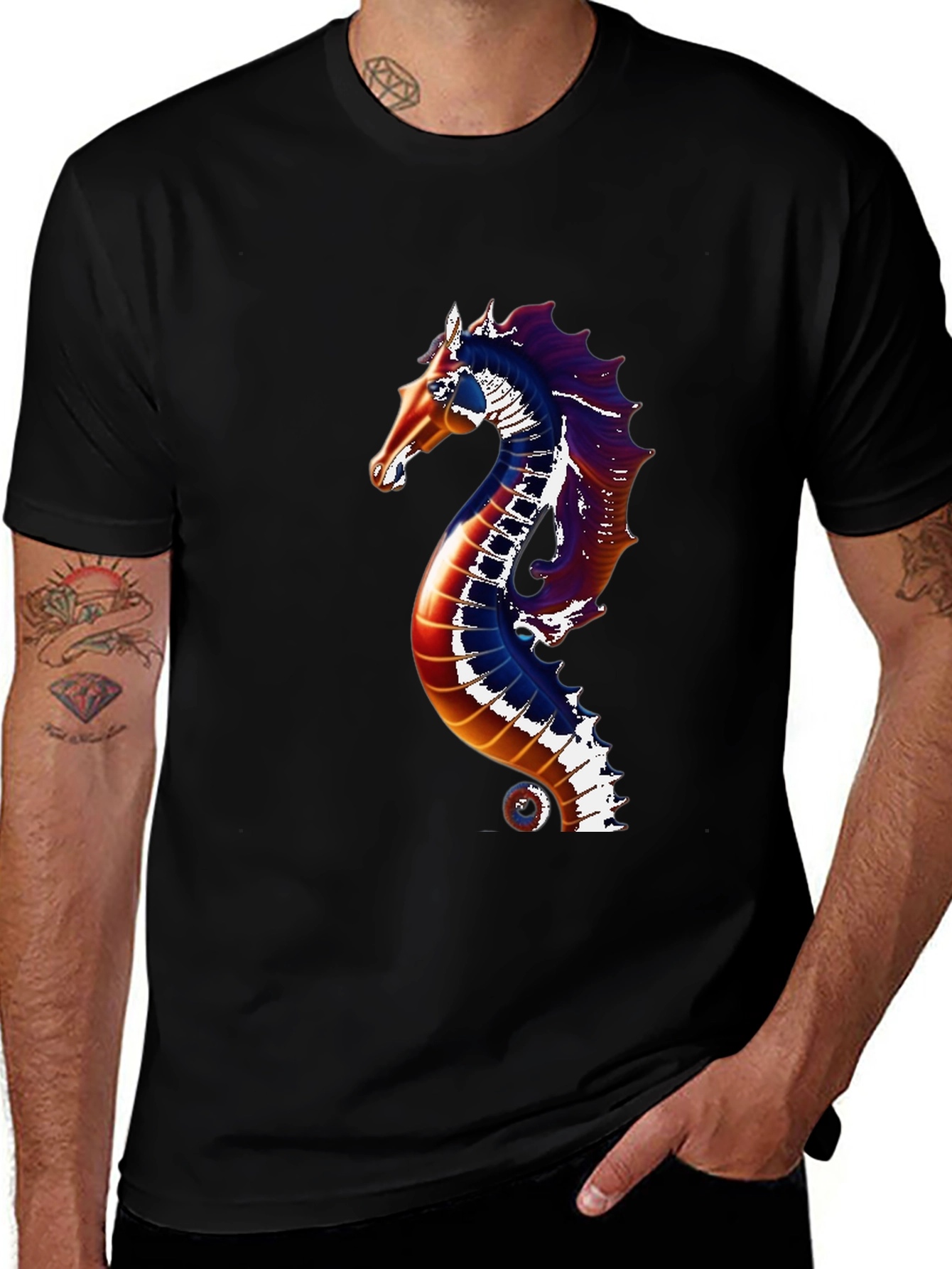 Variant 26 of Seahorse Graphic Tee - Stylish Black T-Shirt