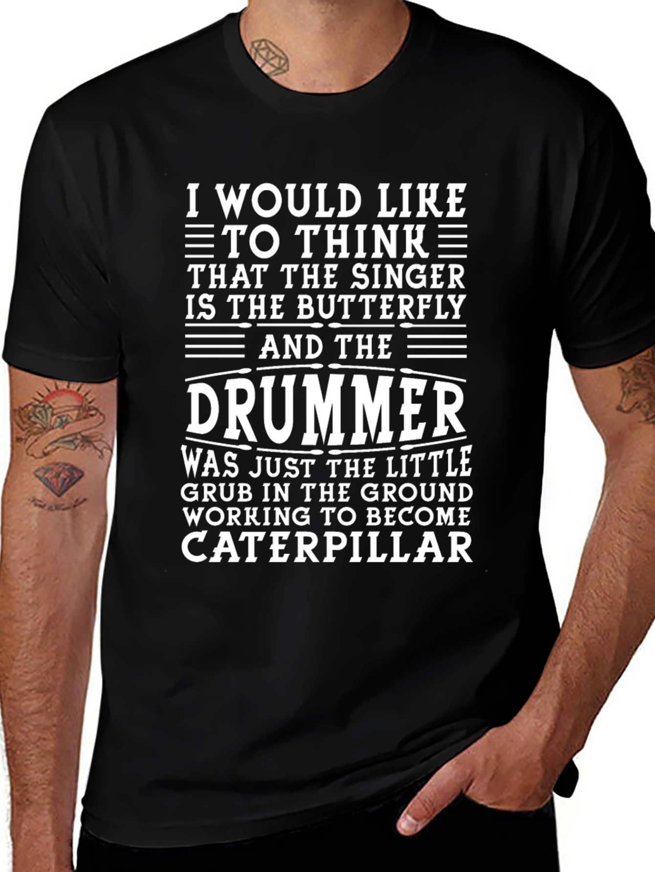 Variant 12 of Singer Butterfly Drummer Caterpillar Novelty Graphic T-Shirt