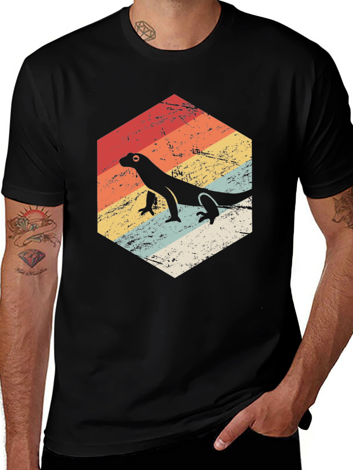 Black Retro Lizard T-Shirt - Vintage Reptile Tee main image