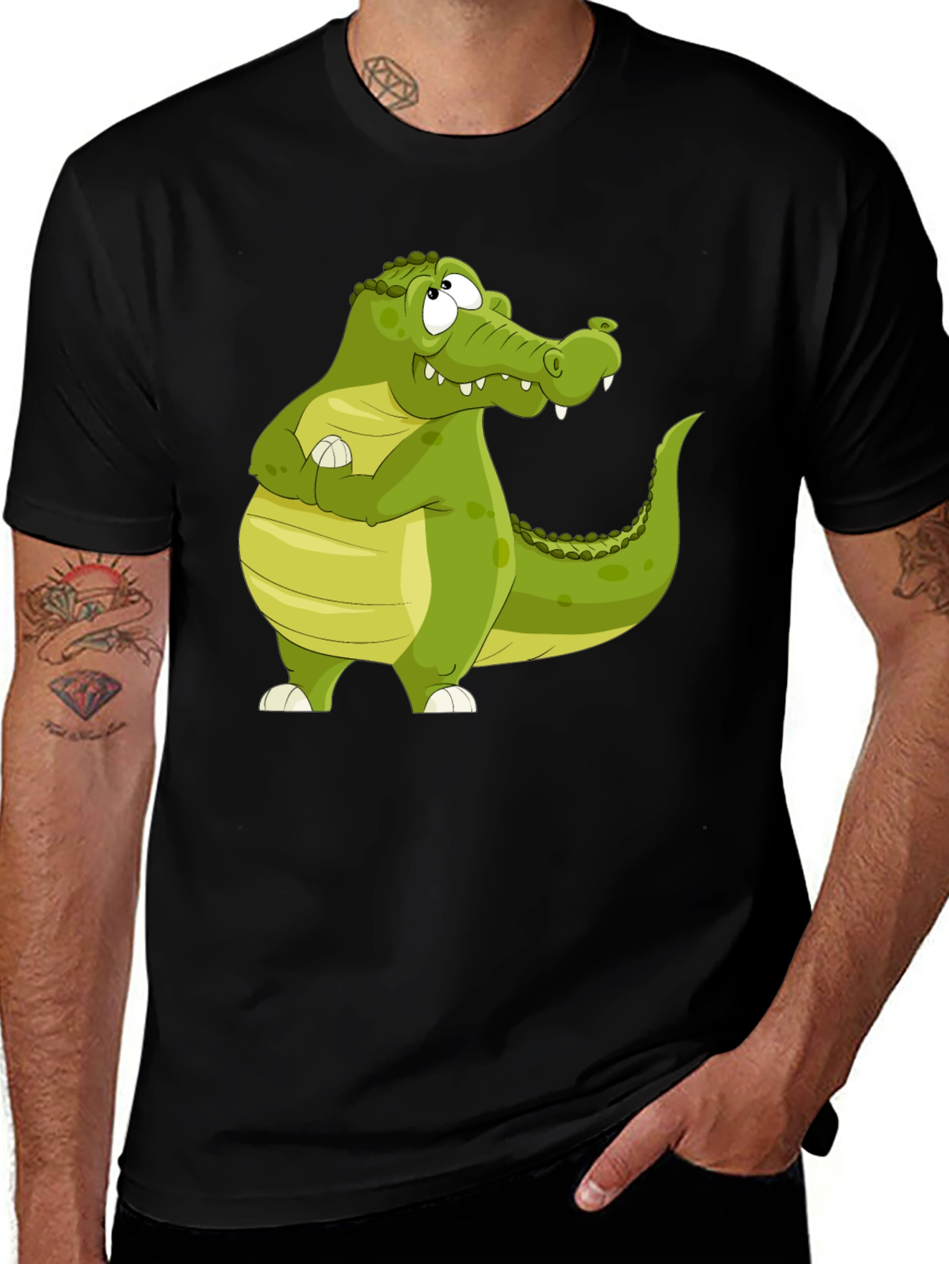 Variant 8 of Funny Crocodile Cartoon Graphic Black T-Shirt