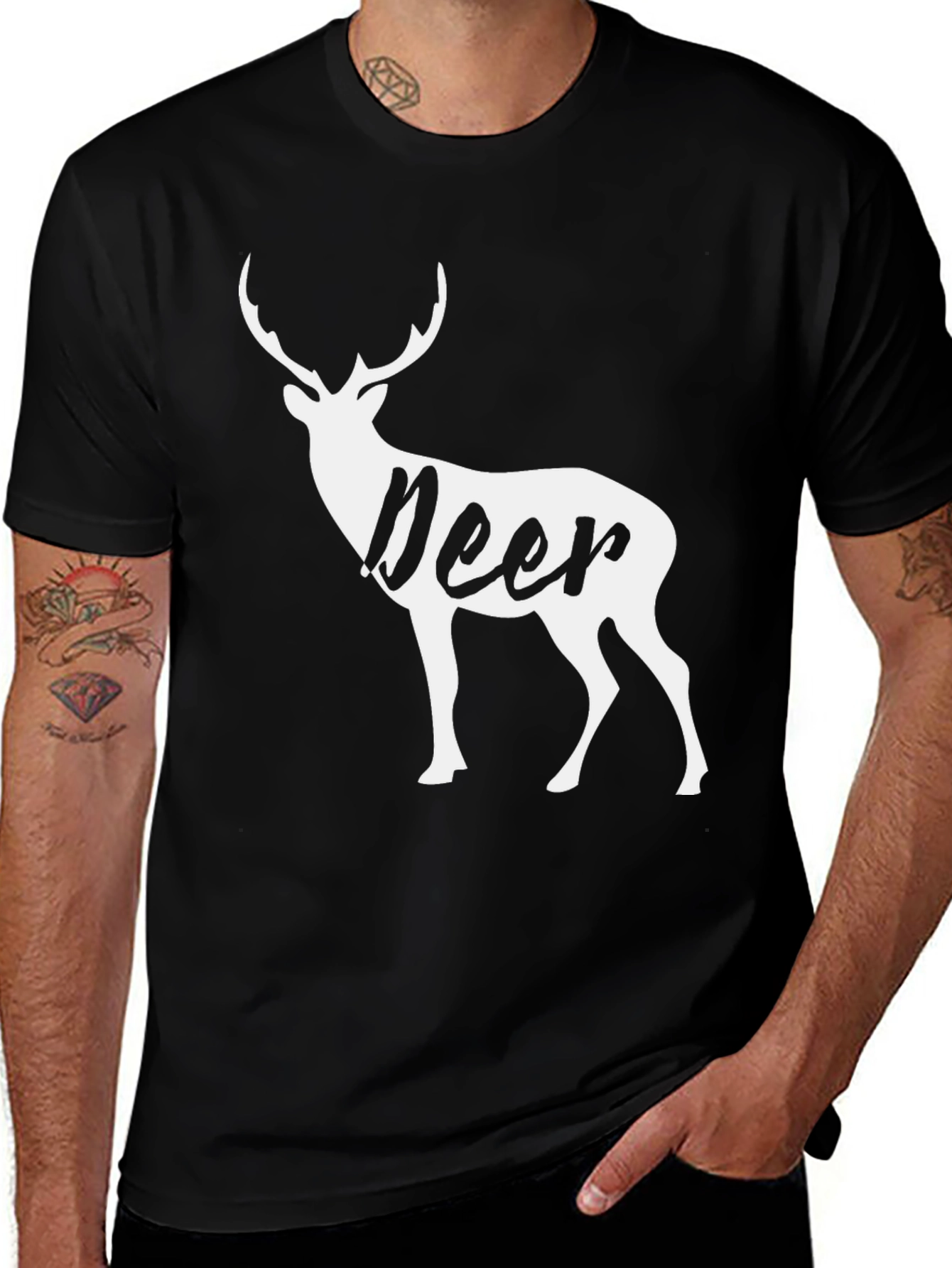 Variant 26 of Deer Graphic Black T-Shirt