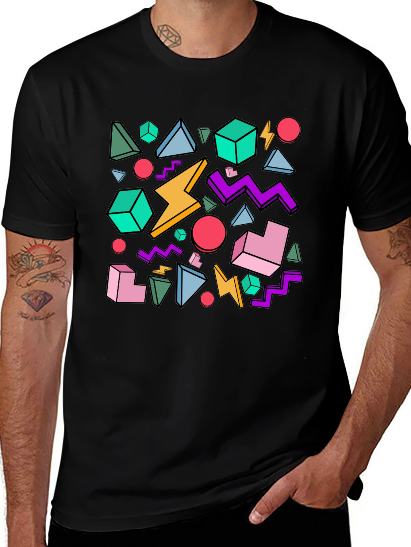 Variant 20 of Retro 80s Geometric Pattern Black T-Shirt