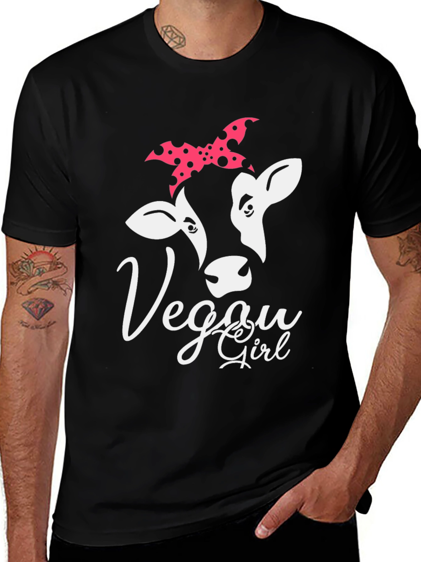 Variant 20 of Vegan Girl Cow Graphic T-Shirt - Black