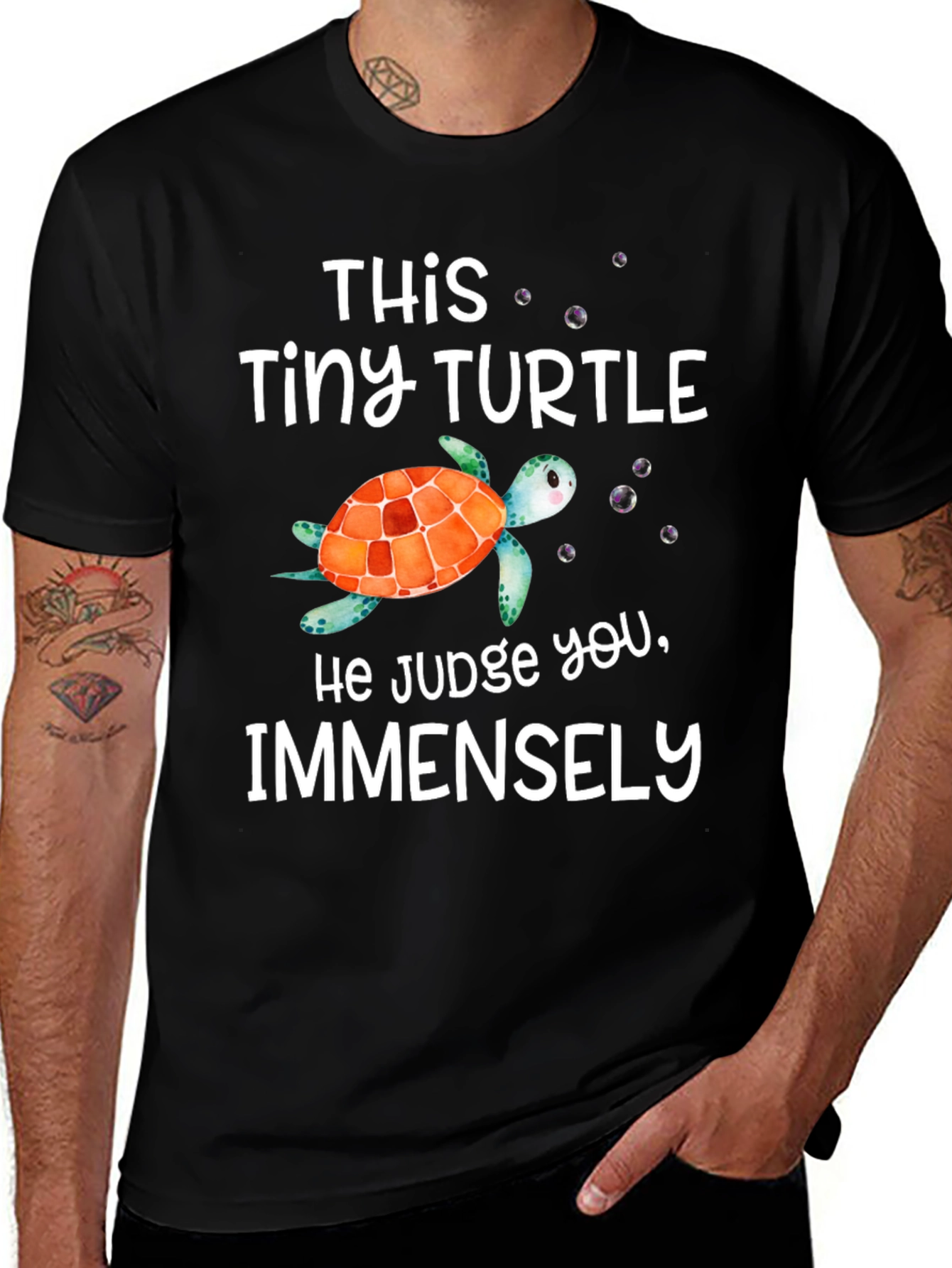 Variant 7 of Tiny Turtle Judging T-Shirt Funny Animal Lover Tee