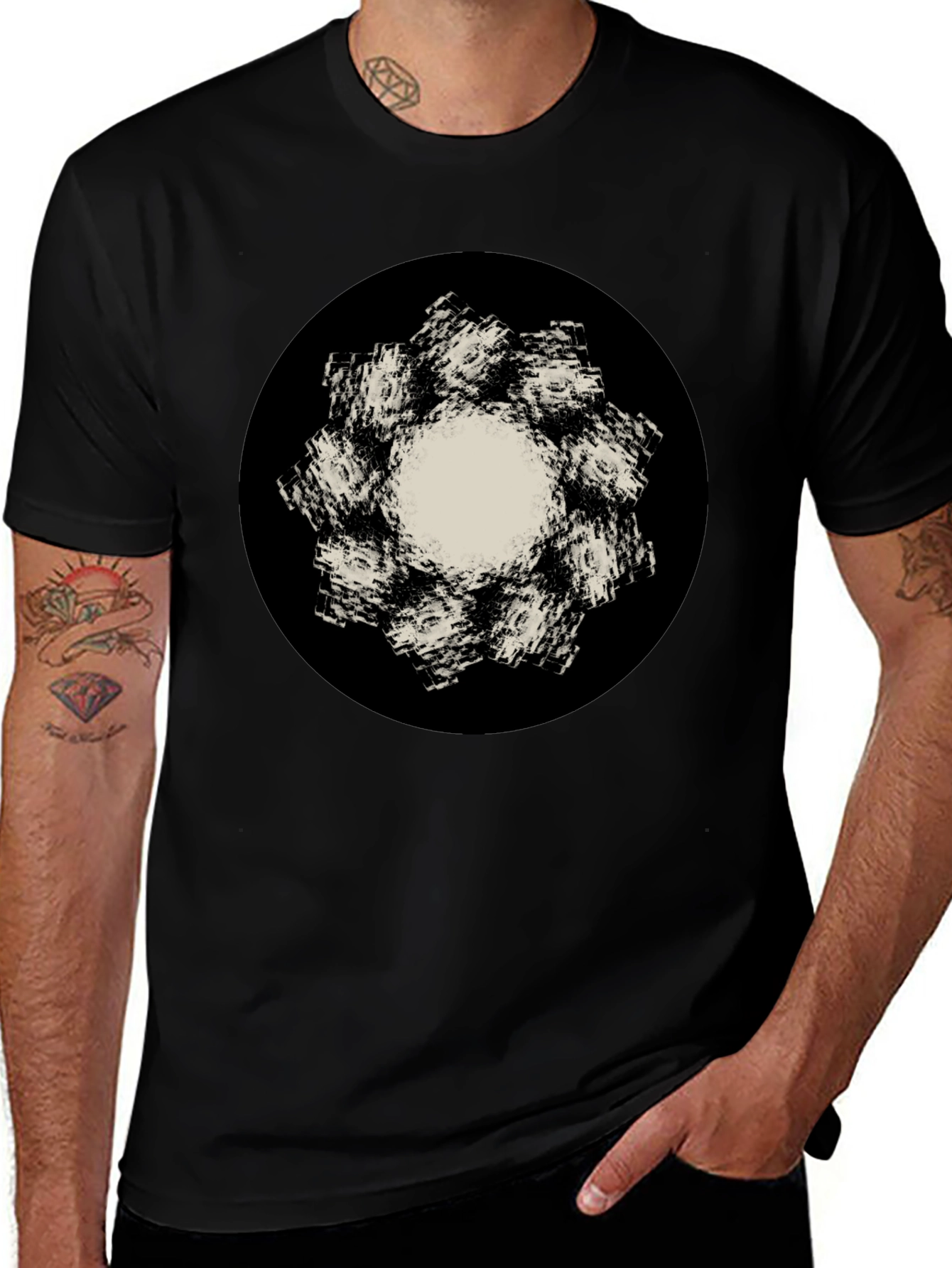 Variant 17 of Abstract Flower Graphic Black T-Shirt
