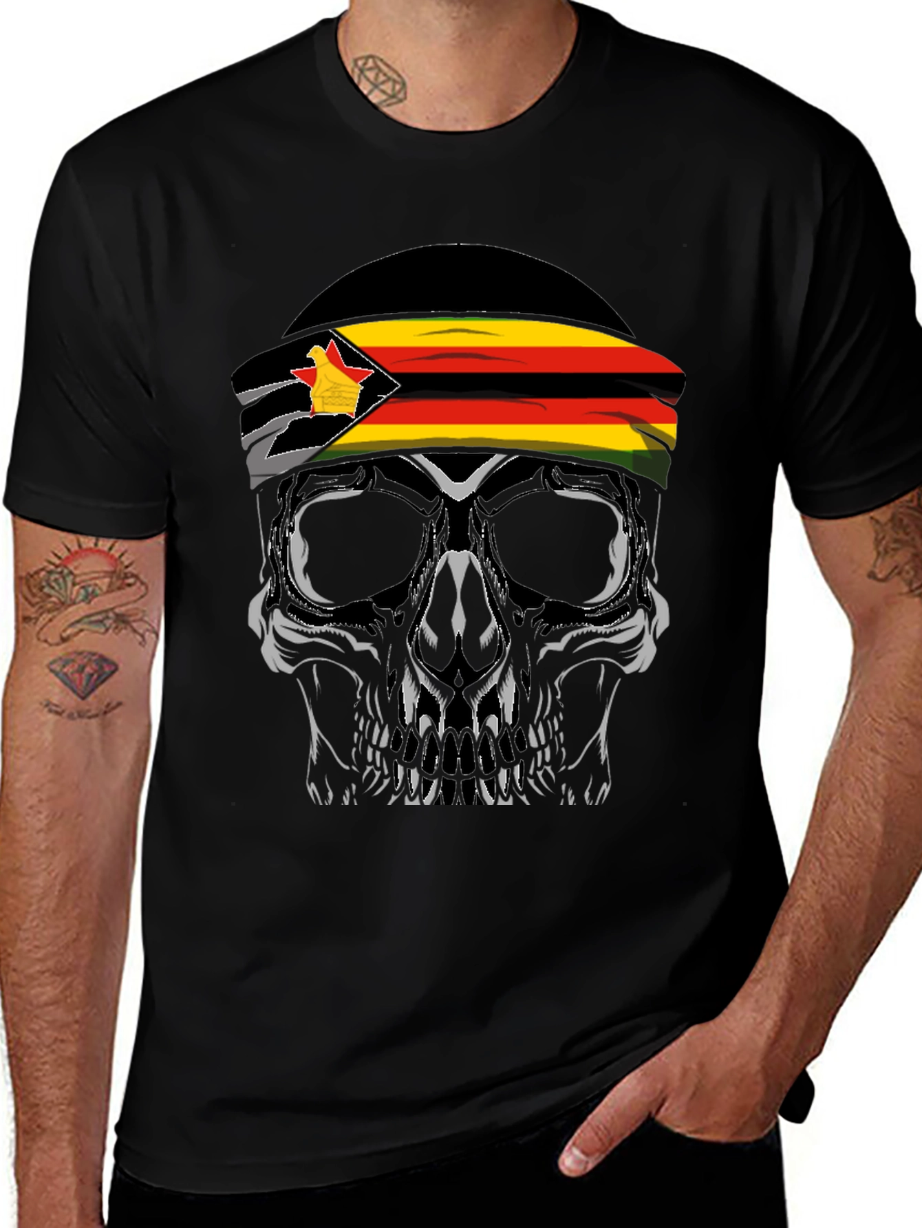 Variant 28 of Zimbabwe Flag Skull Graphic T-Shirt