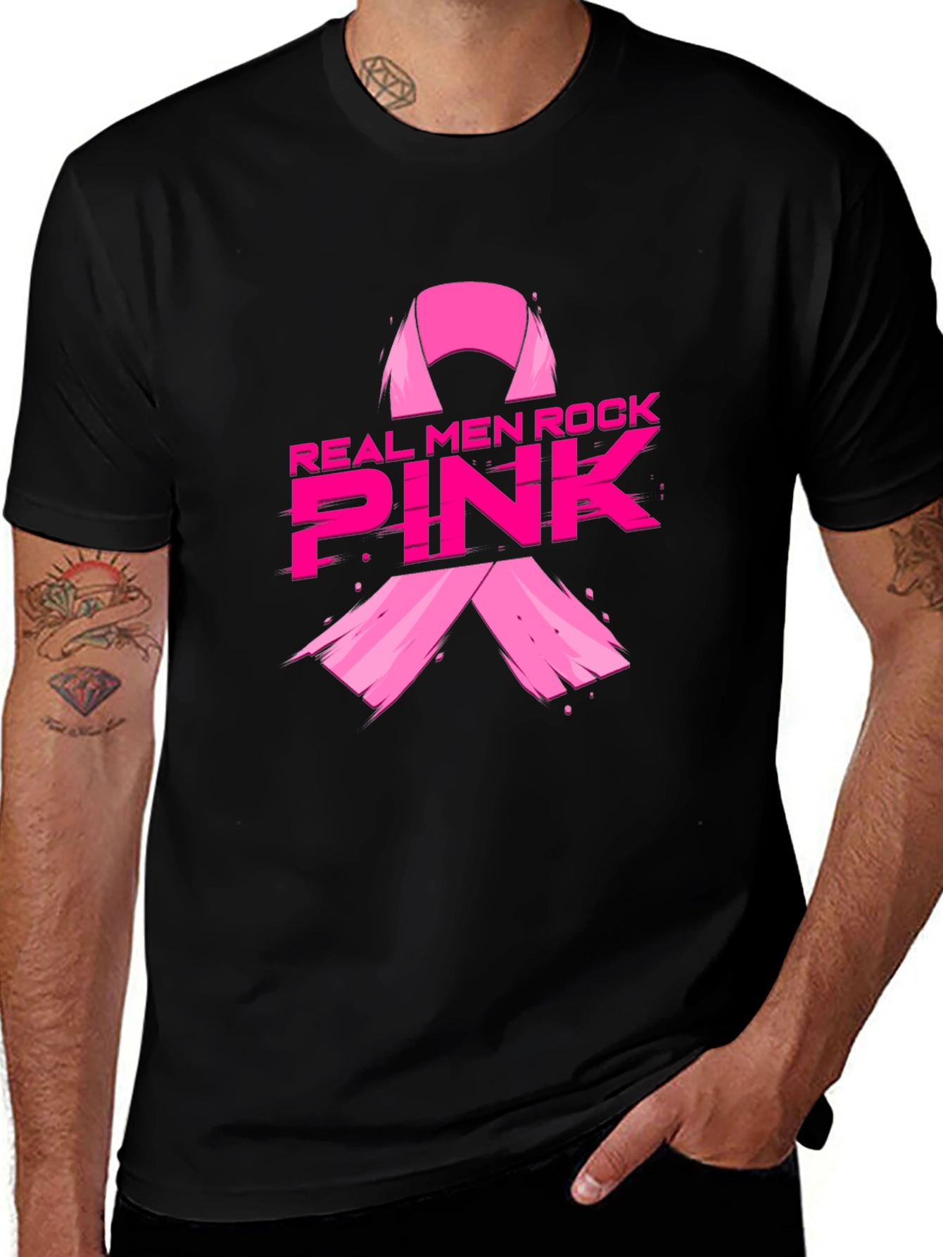 Variant 7 of Real Men Rock Pink Ribbon T-Shirt