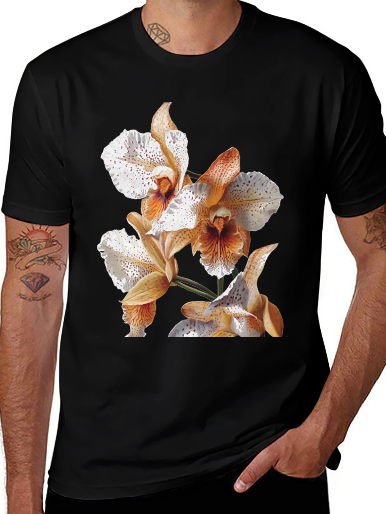 Variant 20 of Orchid Print Black T-Shirt
