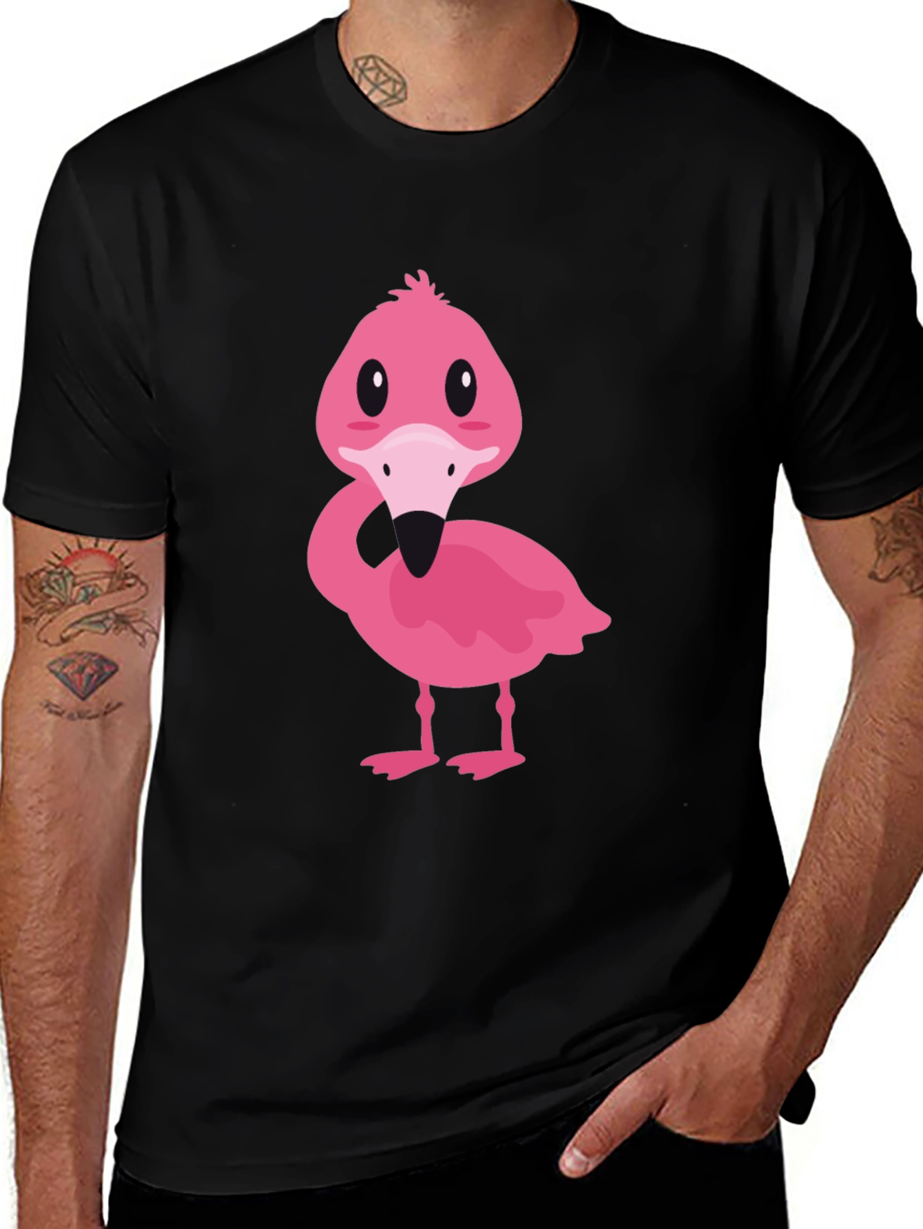 Variant 10 of Cute Cartoon Flamingo Black T-Shirt