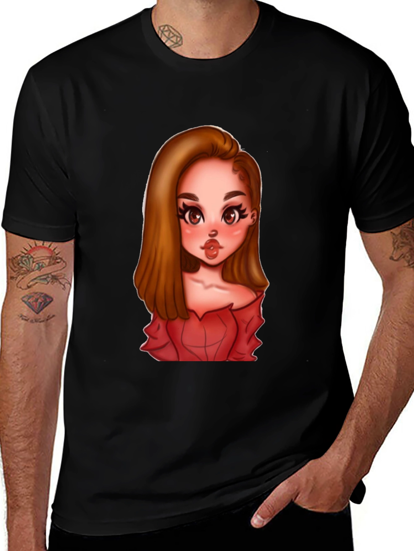 Variant 12 of Cartoon Girl Graphic Black T-Shirt