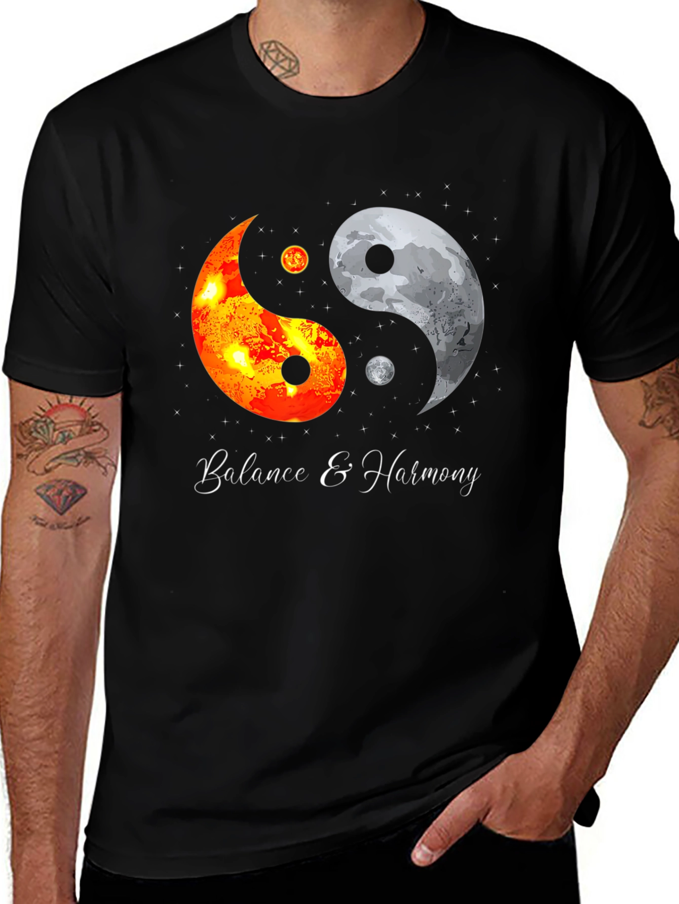 Yin Yang Sun Moon Balance Harmony Black T-Shirt