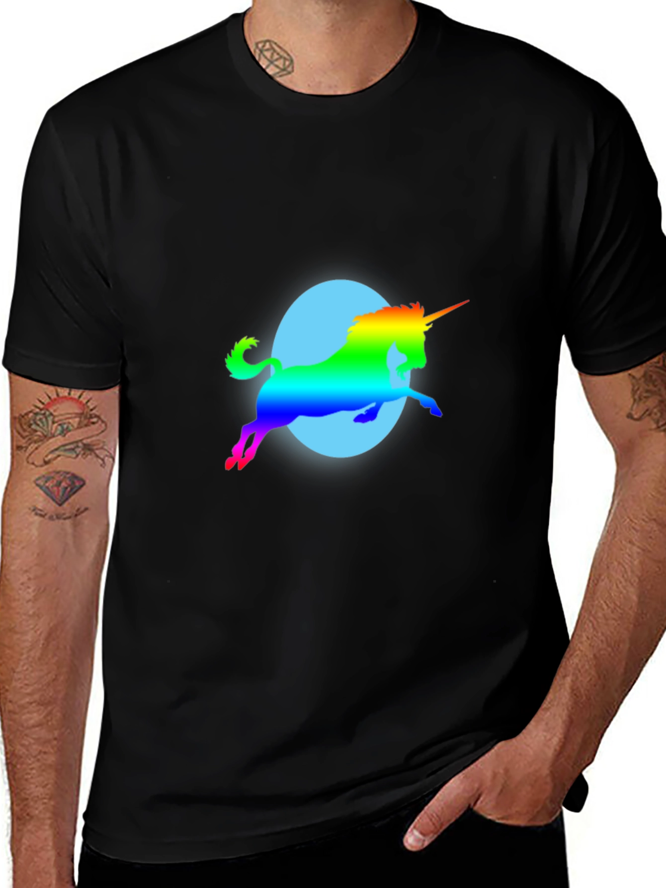Variant 3 of Rainbow Unicorn Black T-Shirt