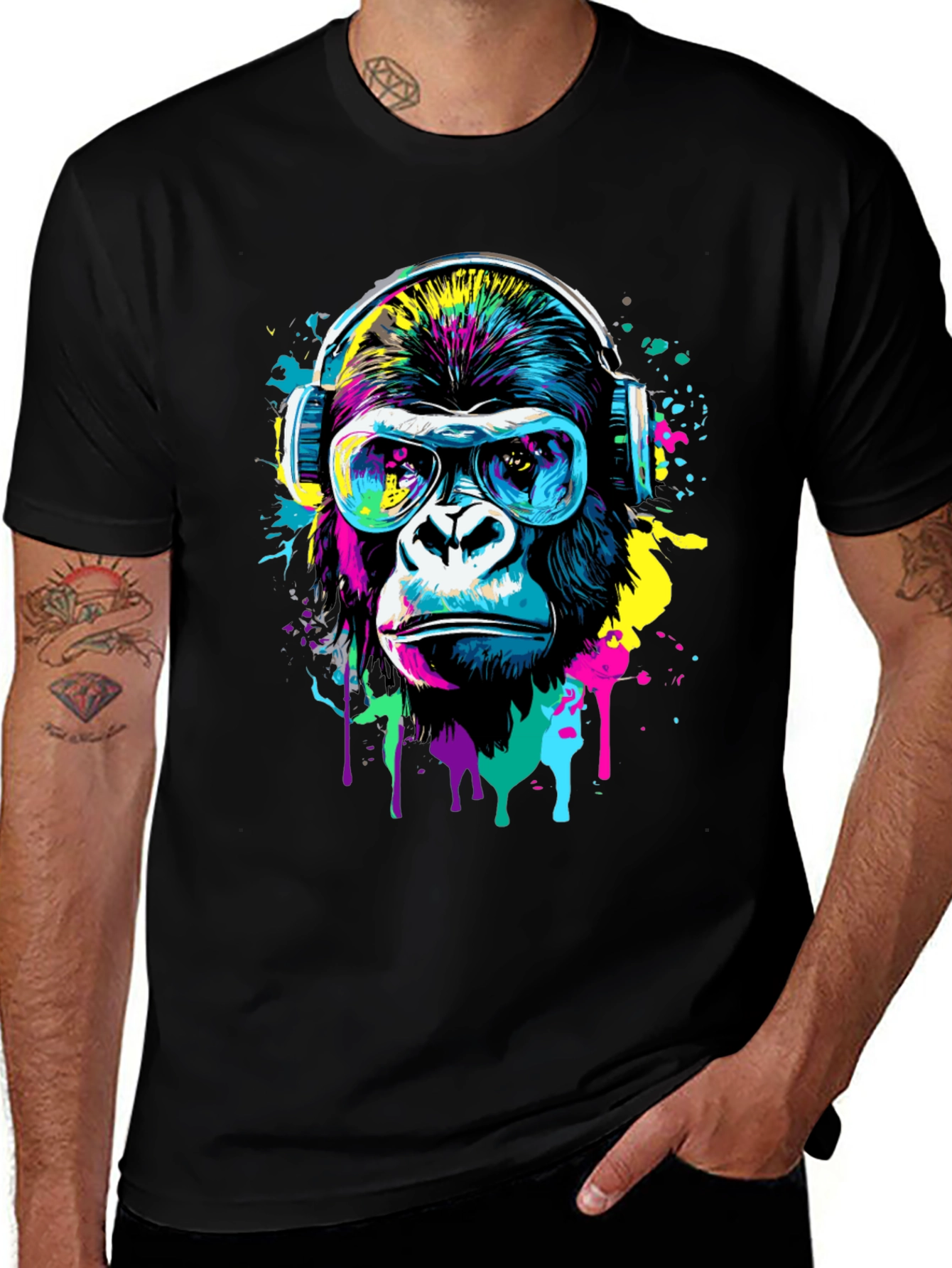 Black Cool Gorilla Graphic Tee - Funky Animal Print Shirt main image