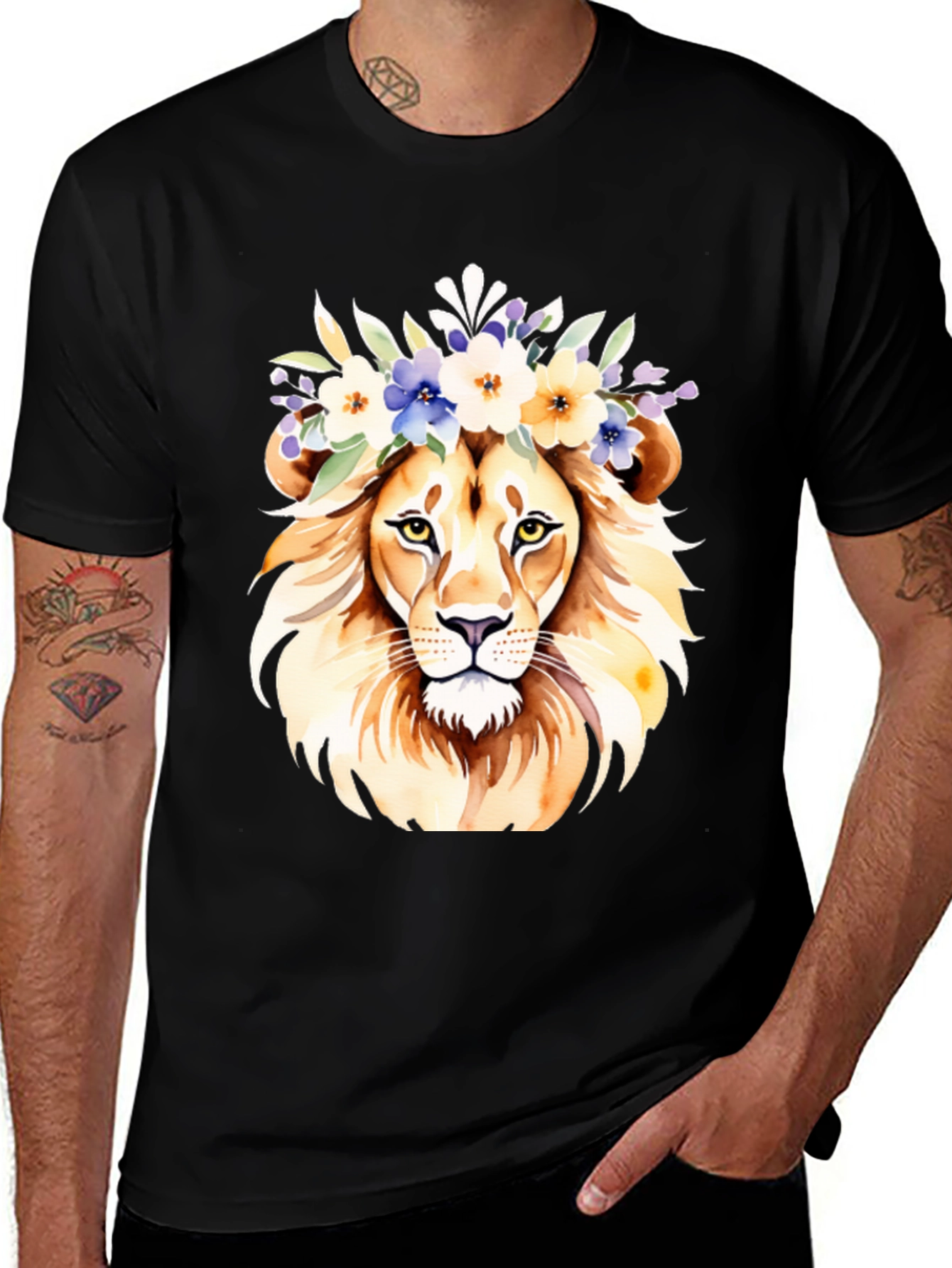 Variant 30 of Floral Crown Lion Graphic Tee - Unisex
