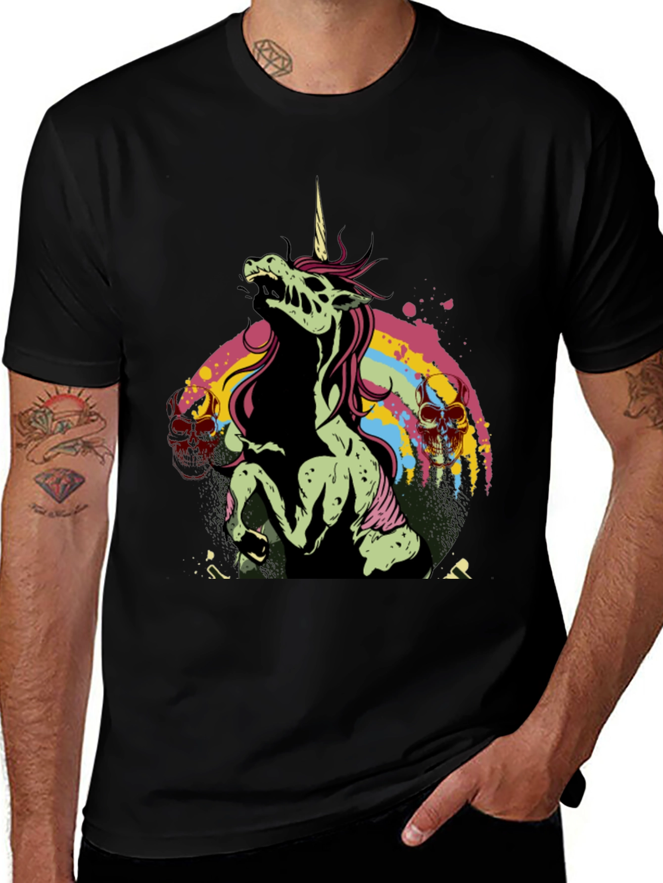 Variant 20 of Zombie Unicorn Graphic Tee - Men's Black T-Shirt