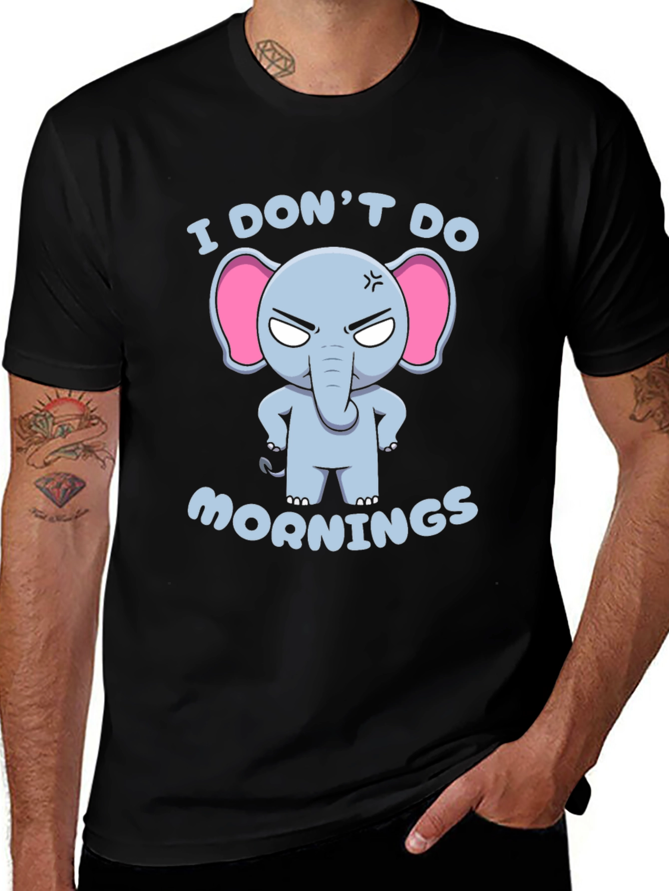 Variant 16 of Funny Elephant Graphic T-Shirt - I Don't Do Mornings
