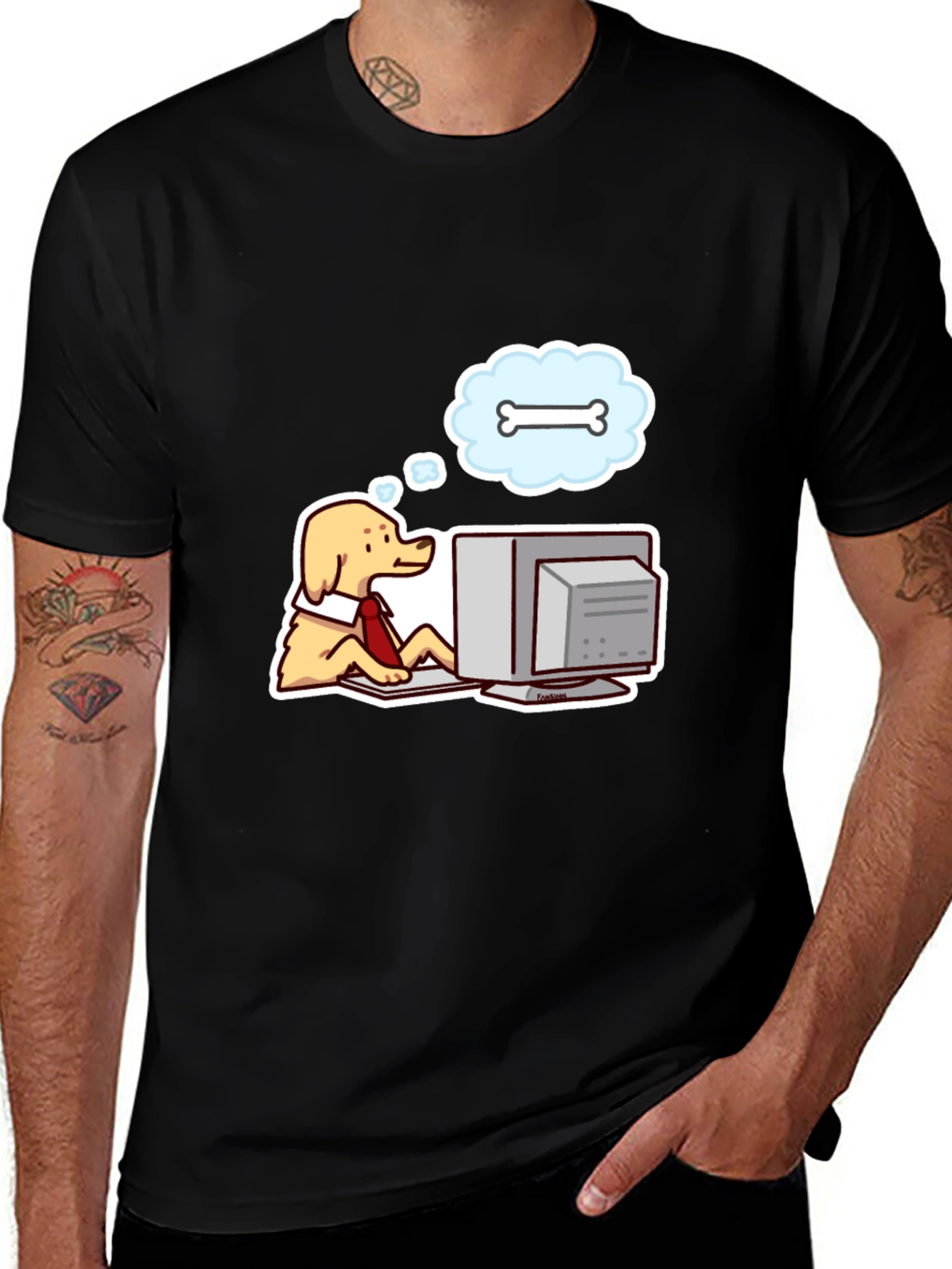 Variant 23 of Dog on Computer Graphic Tee - Black
