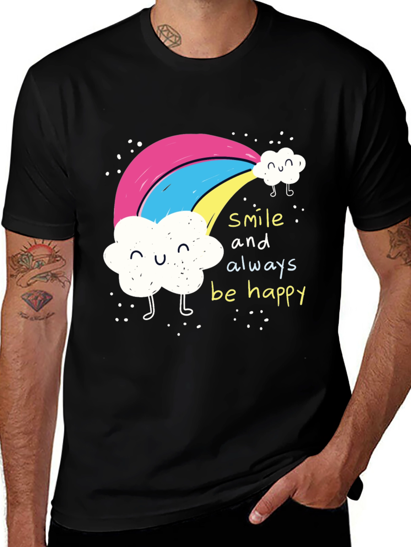 Variant 22 of Smile Always Happy Rainbow Graphic Tee - Black