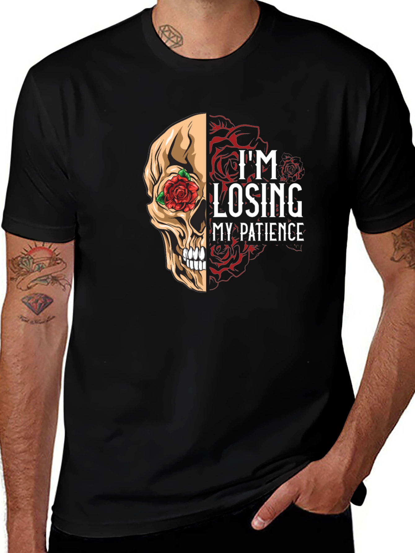 Variant 8 of Losing Patience Skull & Roses Graphic Tee
